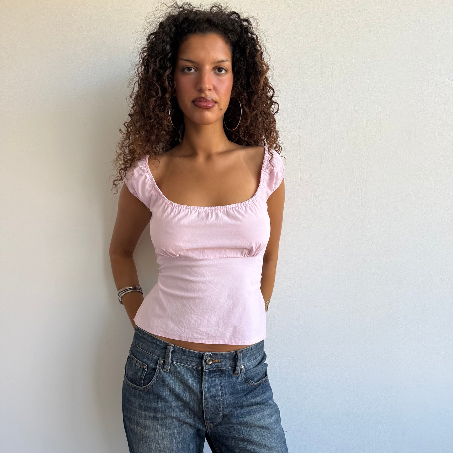 Pink milkmaid backless top - Size S