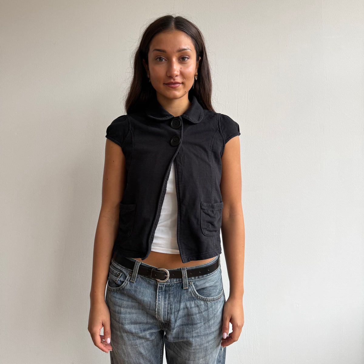 Black pea open front cardi - Size S