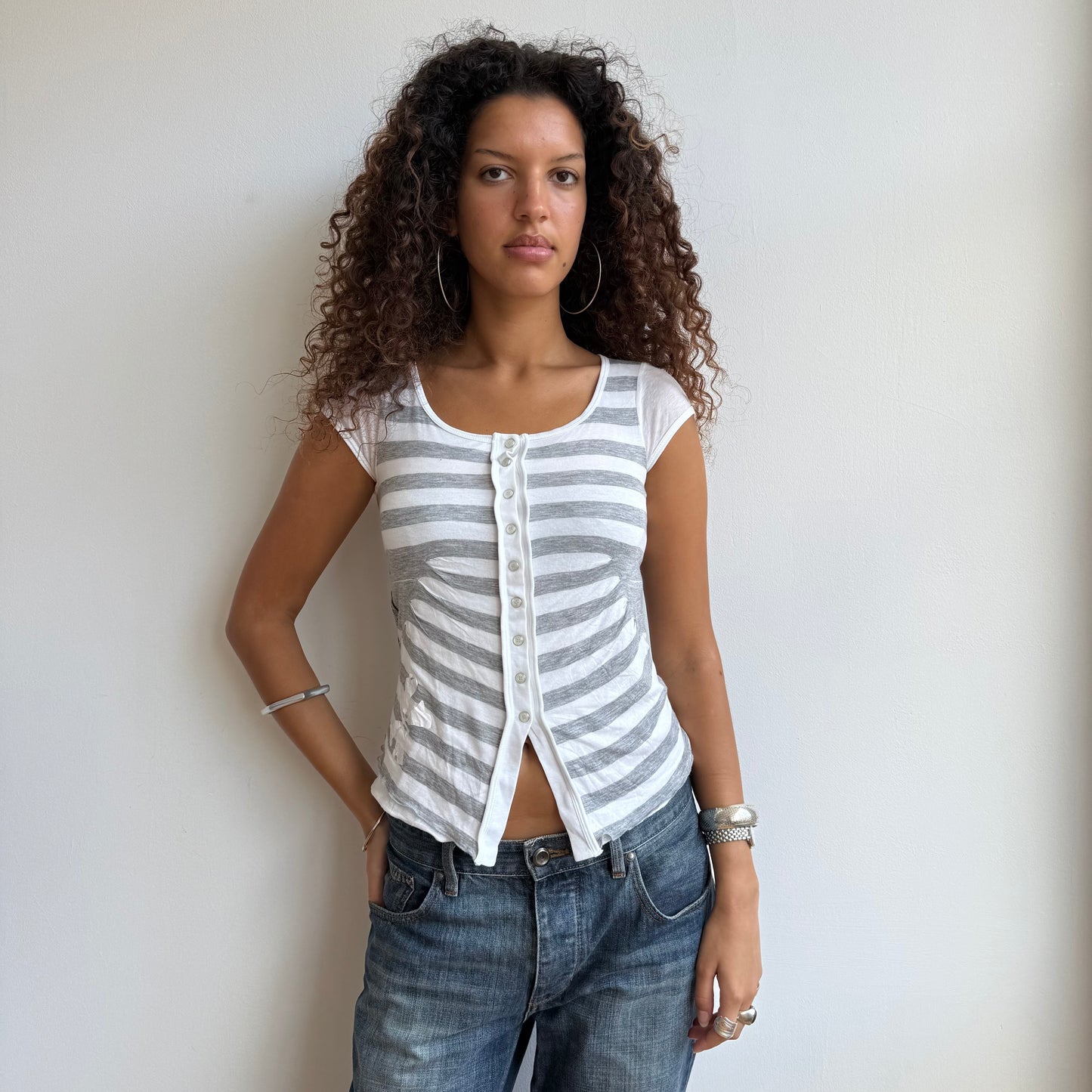 Cop Copine grey stripe cami top - Size S