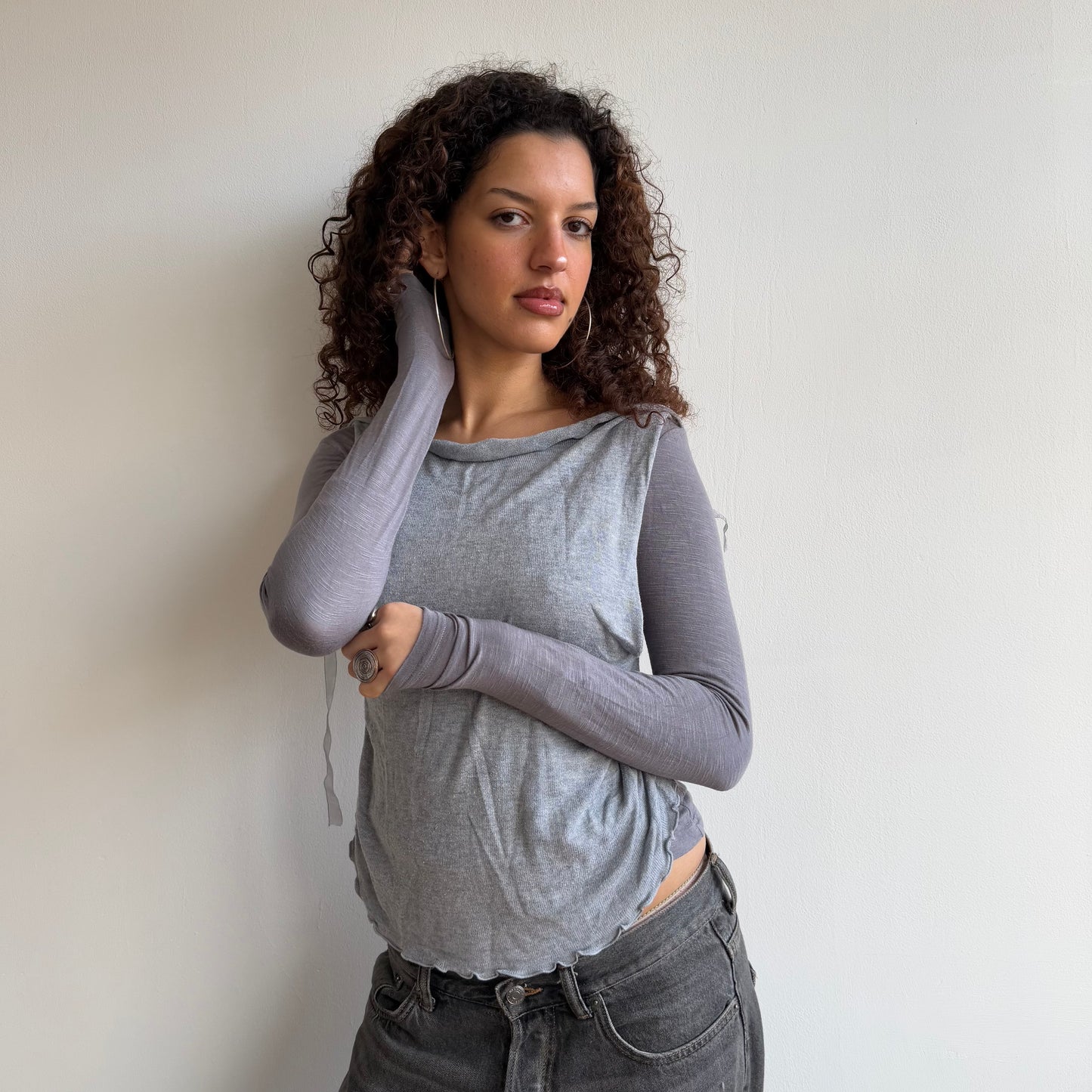 Grey bi-material long sleeve - Size S