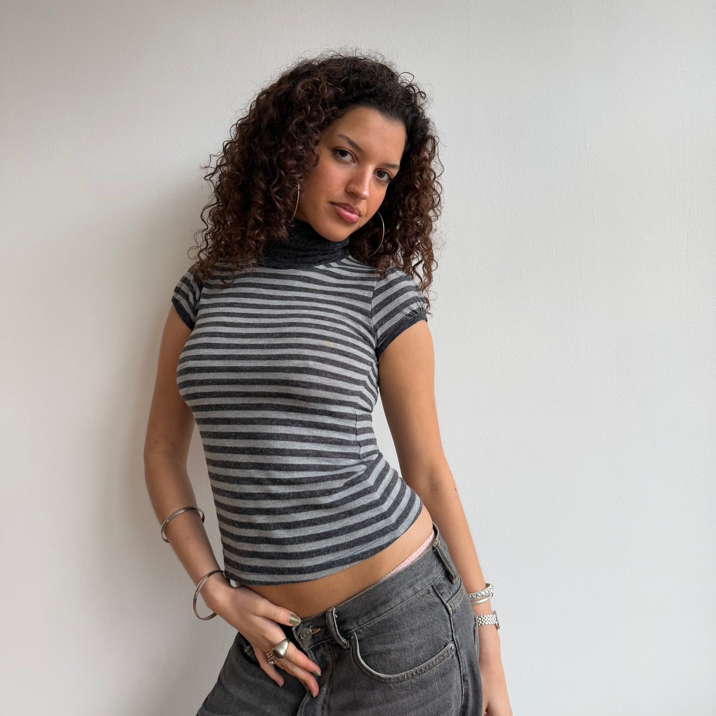 Grey stripe roll neck - Size S