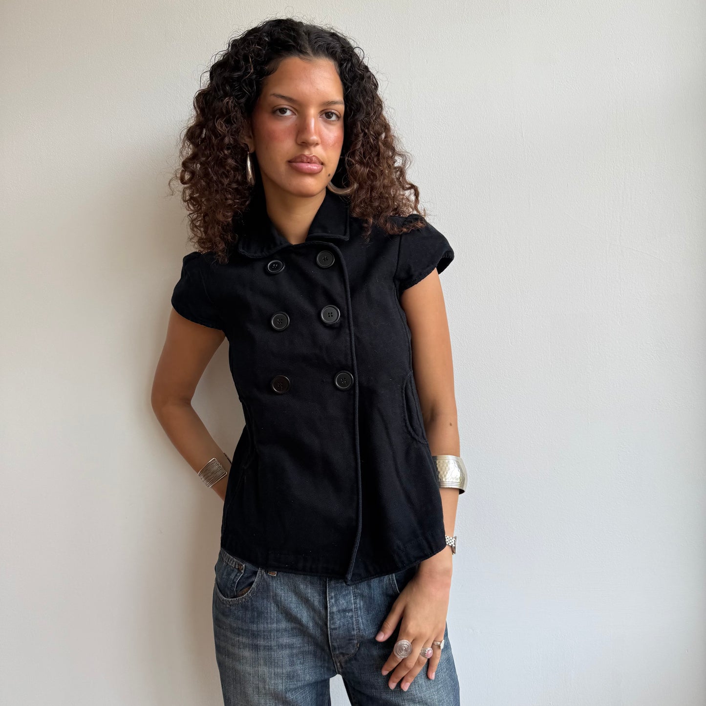 Black short sleeve peacoat - Size S