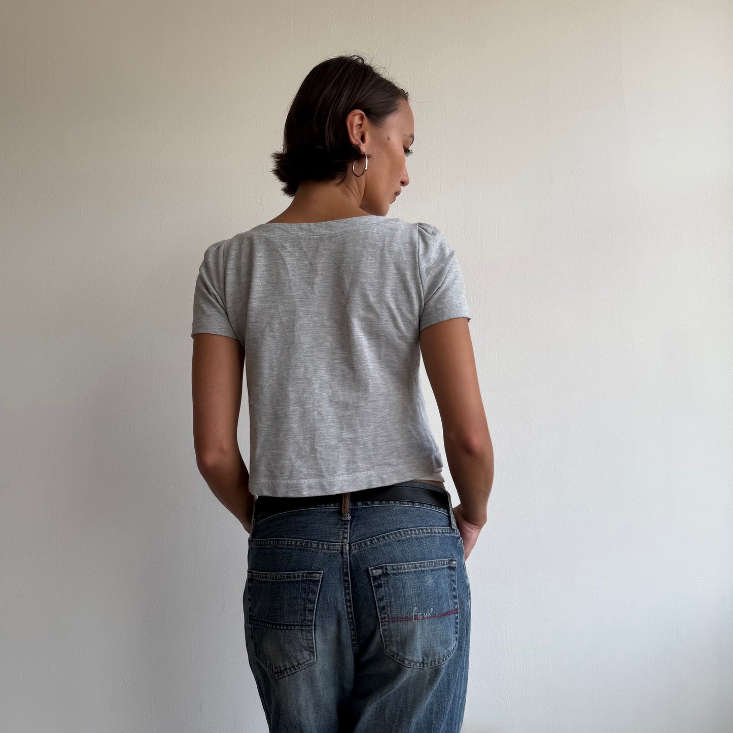 Grey cropped button jumper - Size S/M