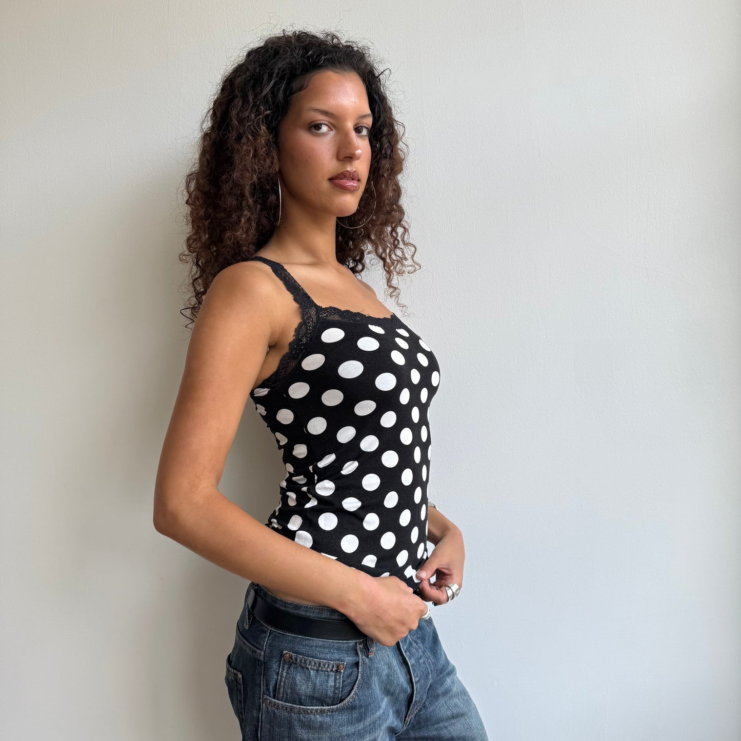Black polka dot cami - Size S