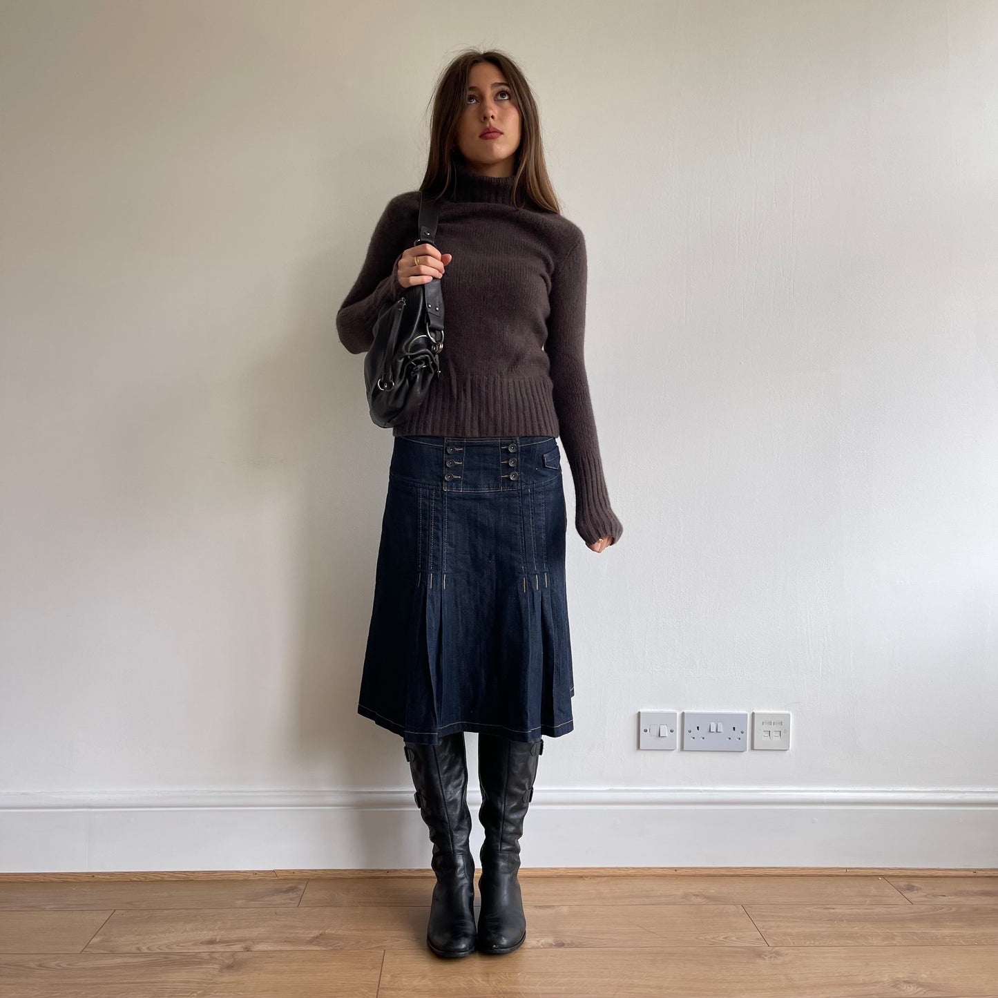 Brown leather crescent bag