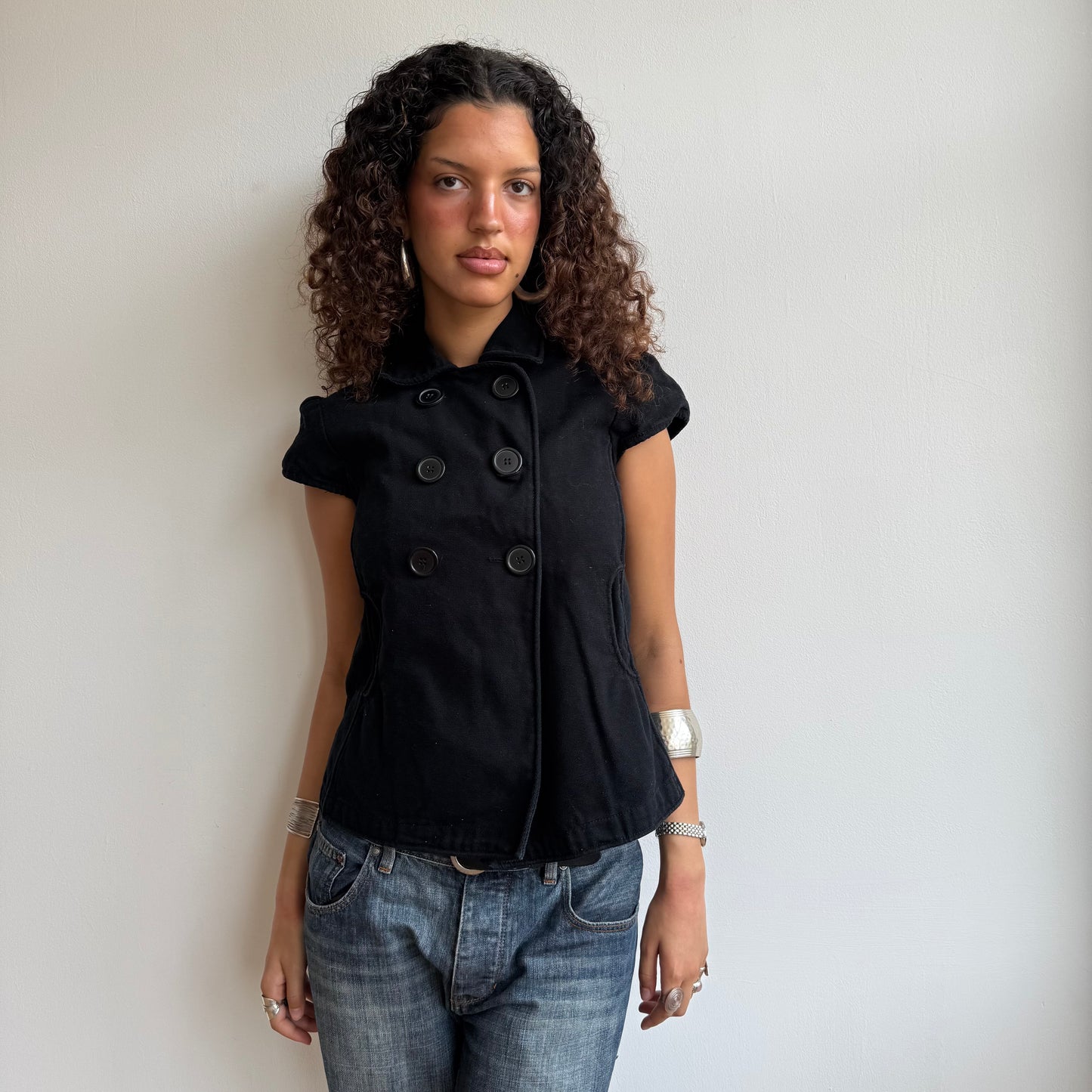 Black short sleeve peacoat - Size S