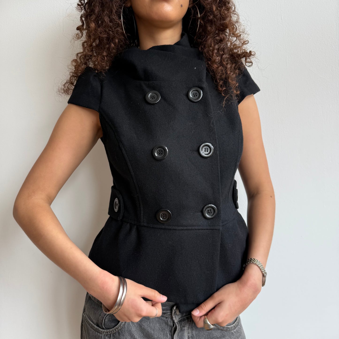 Black short sleeve peacoat - Size M