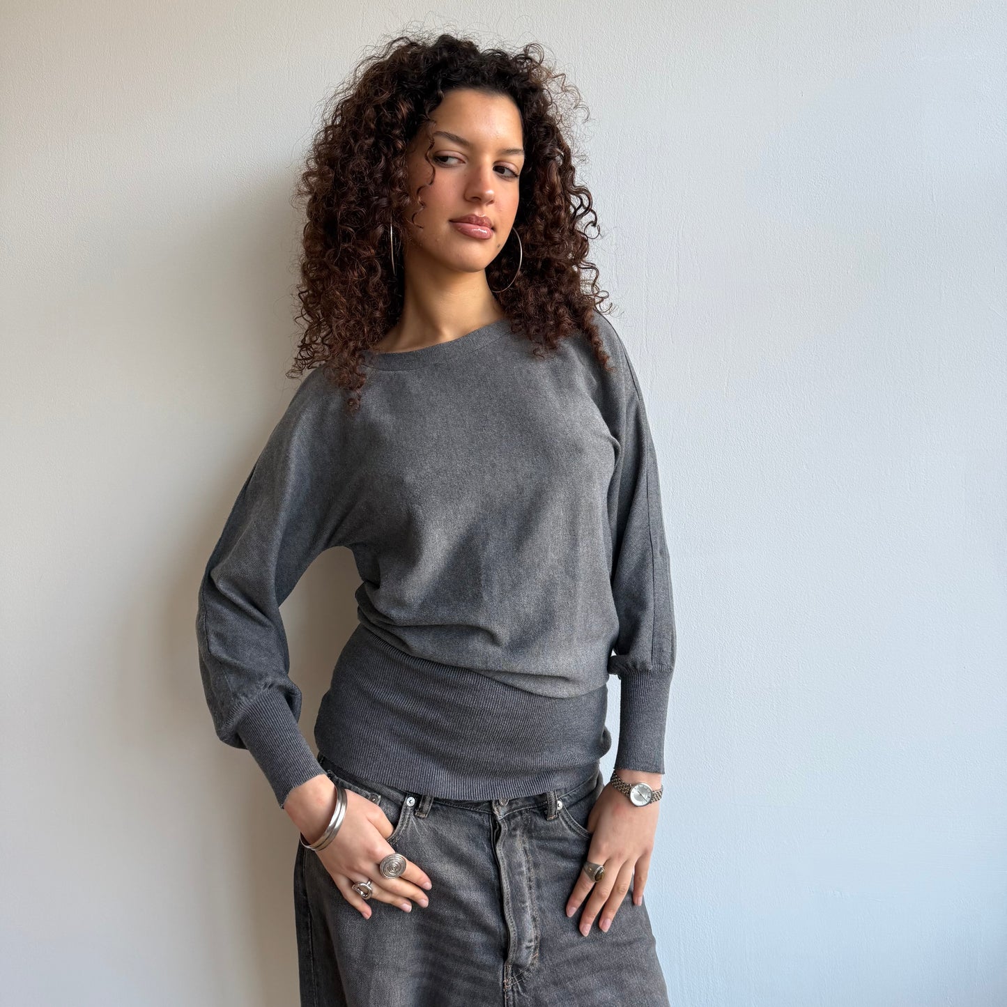 Grey slouchy knit jumper - Size S/M
