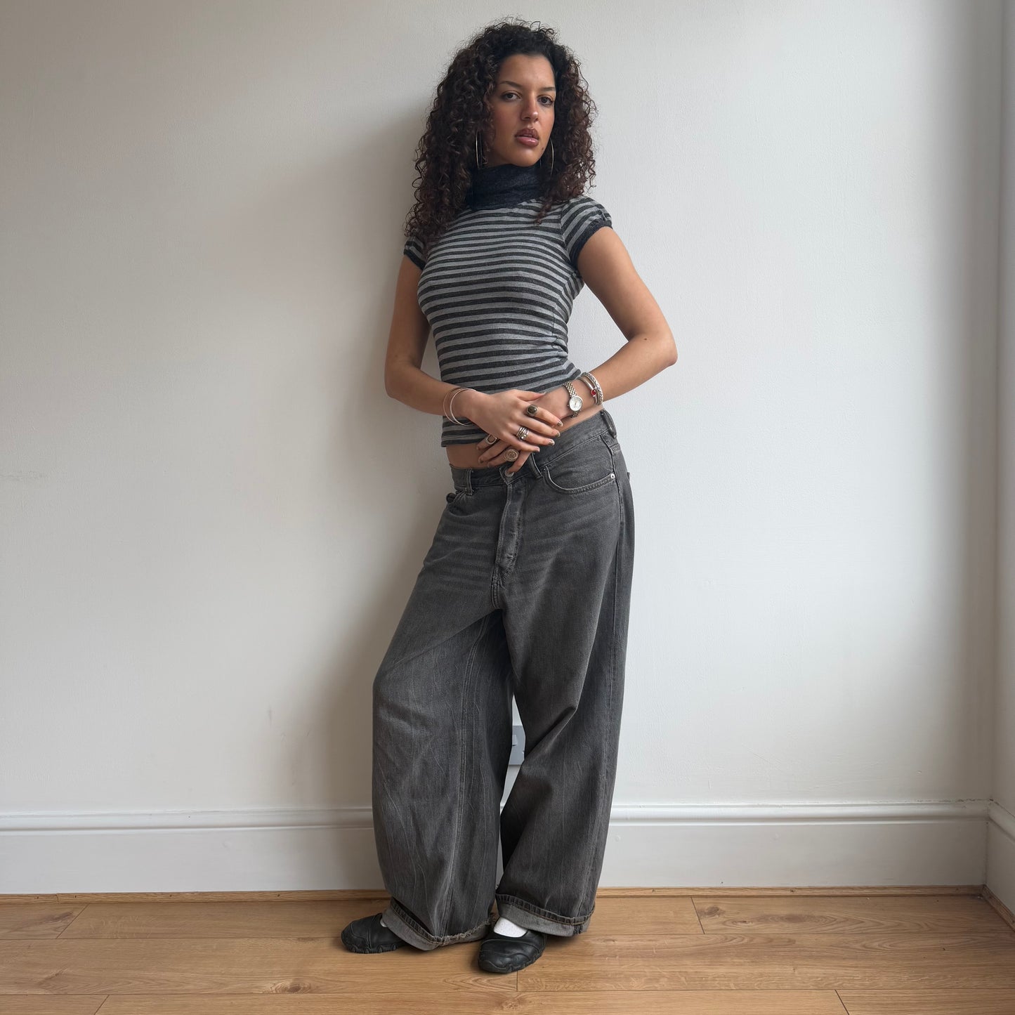 Grey stripe roll neck - Size S