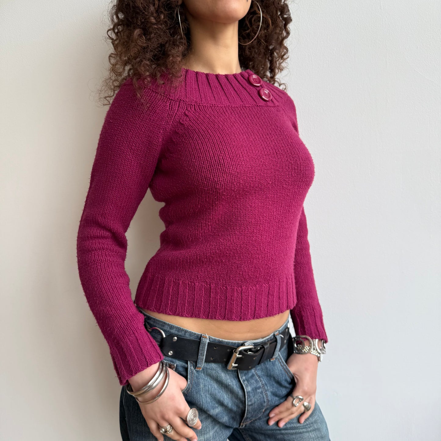 Fuschia Bardot knit - Size S