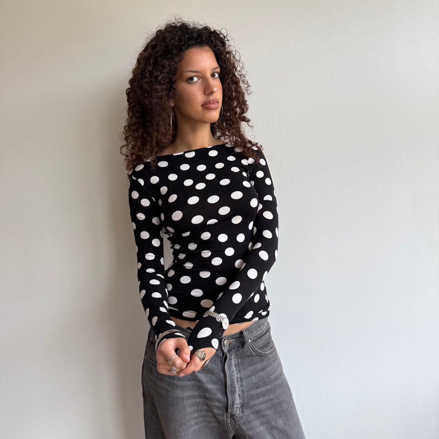 Black and white polka dot top - Size S