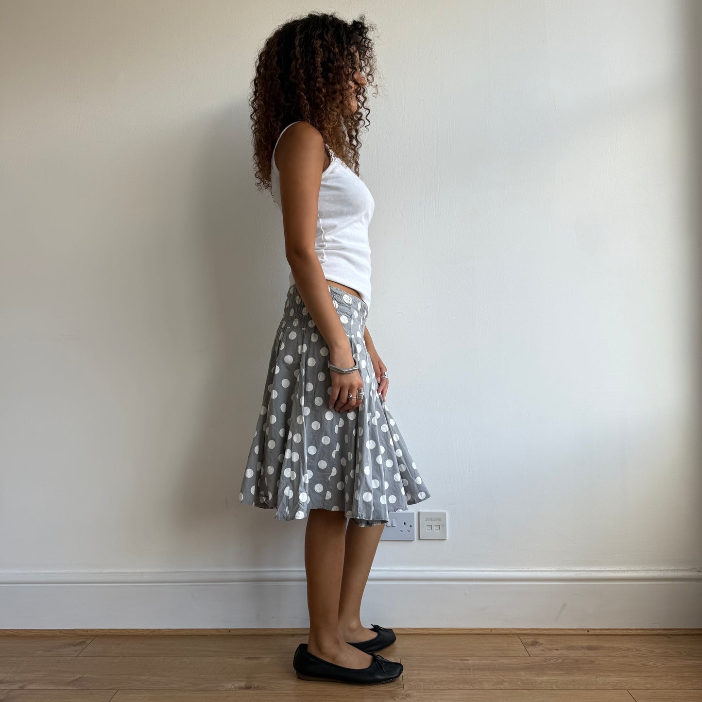 Smoke grey polka dot midi skirt - Size S