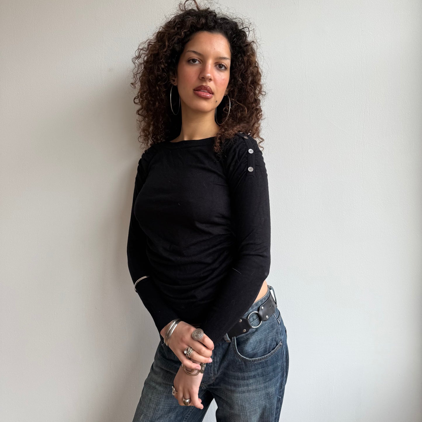 Black ruched button knit - Size S