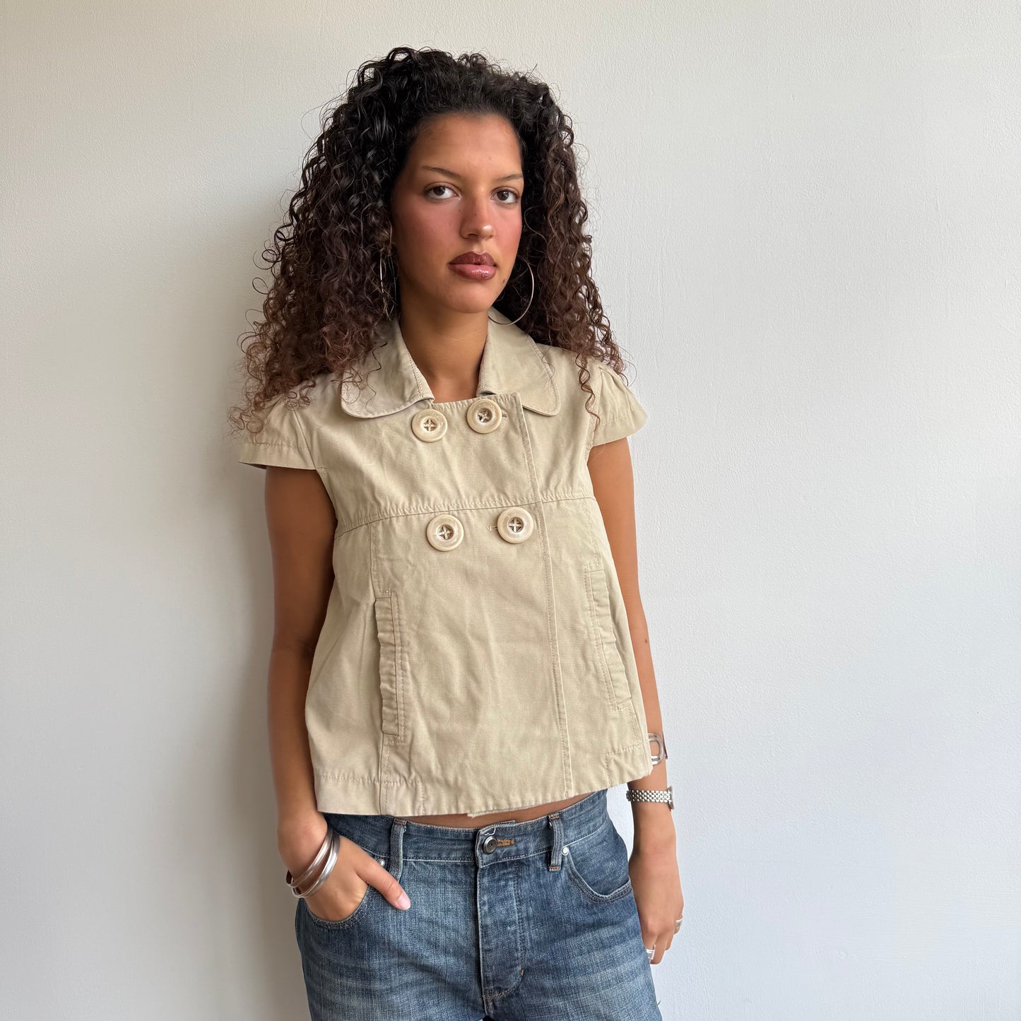 Beige short sleeve peacoat - Size M