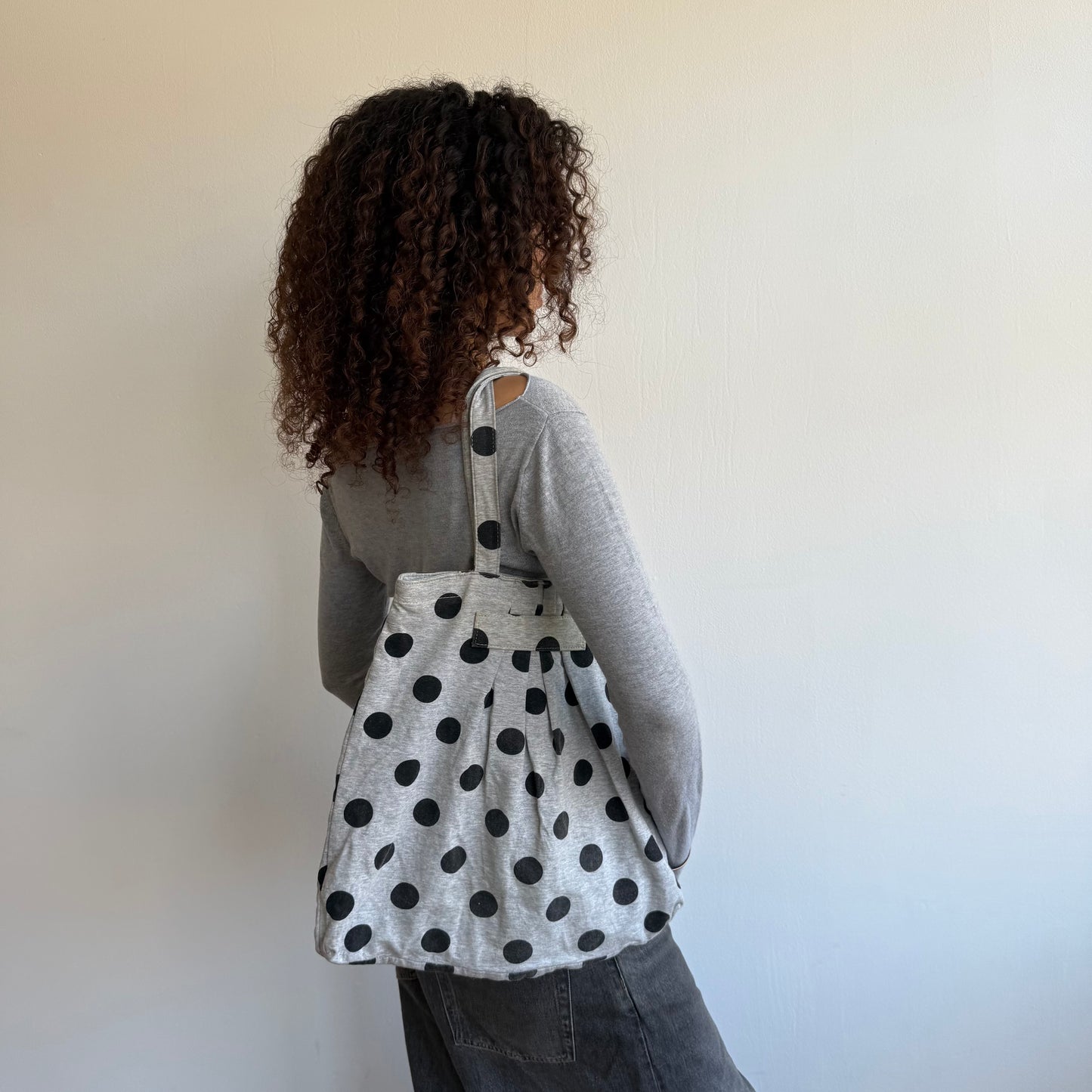 Grey polka dot tote bag