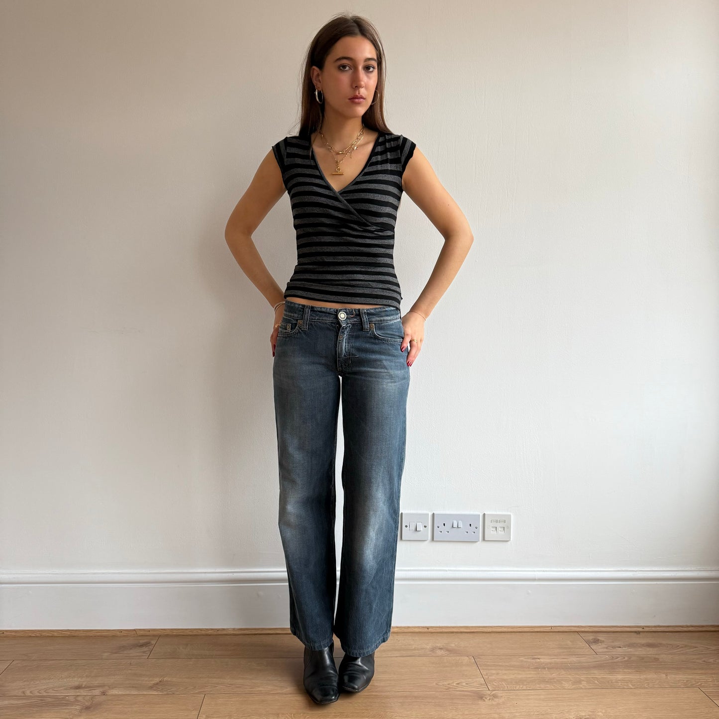 Grey black stripe top - Size XS