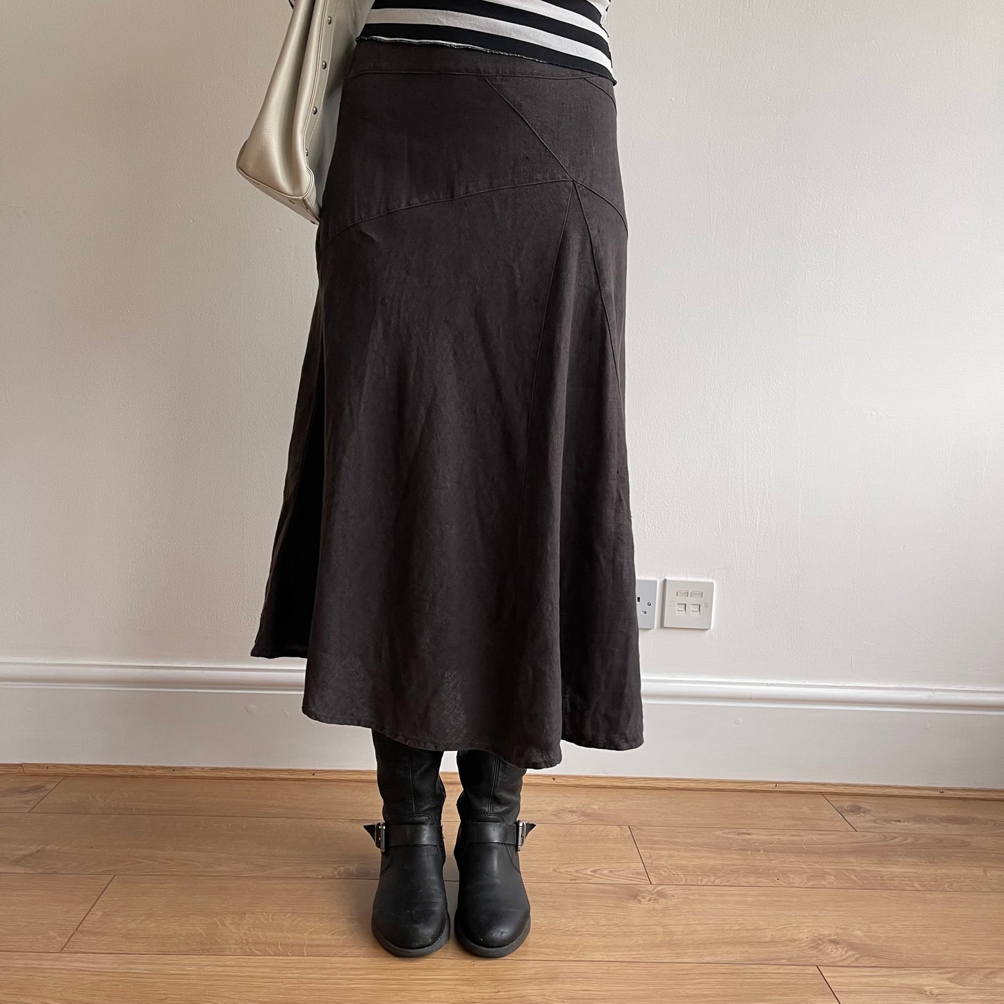 Brown linen midi skirt - Size S