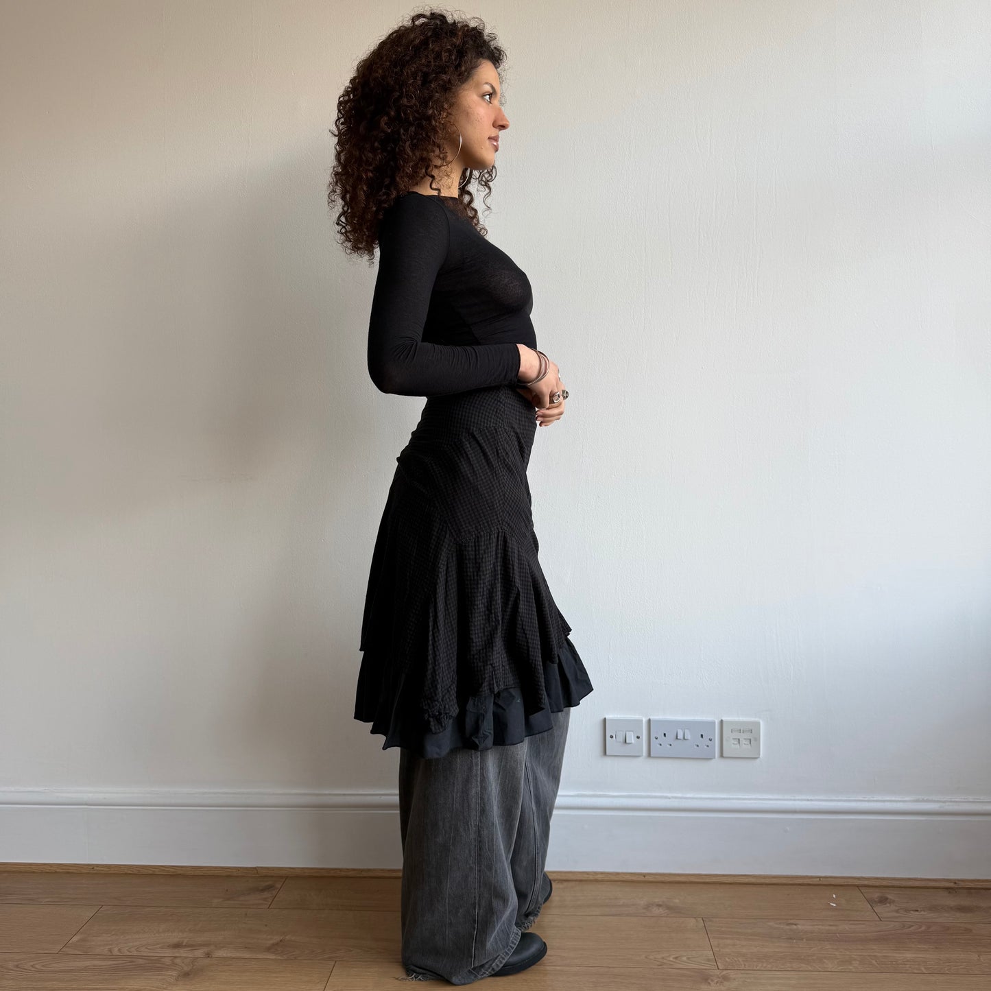 Black plaid midi skirt - Size XS