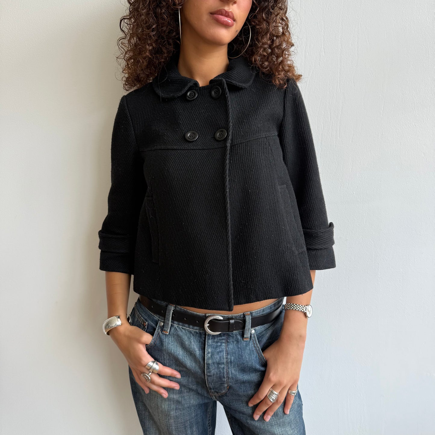 Black 3/4 sleeve peacoat - Size S