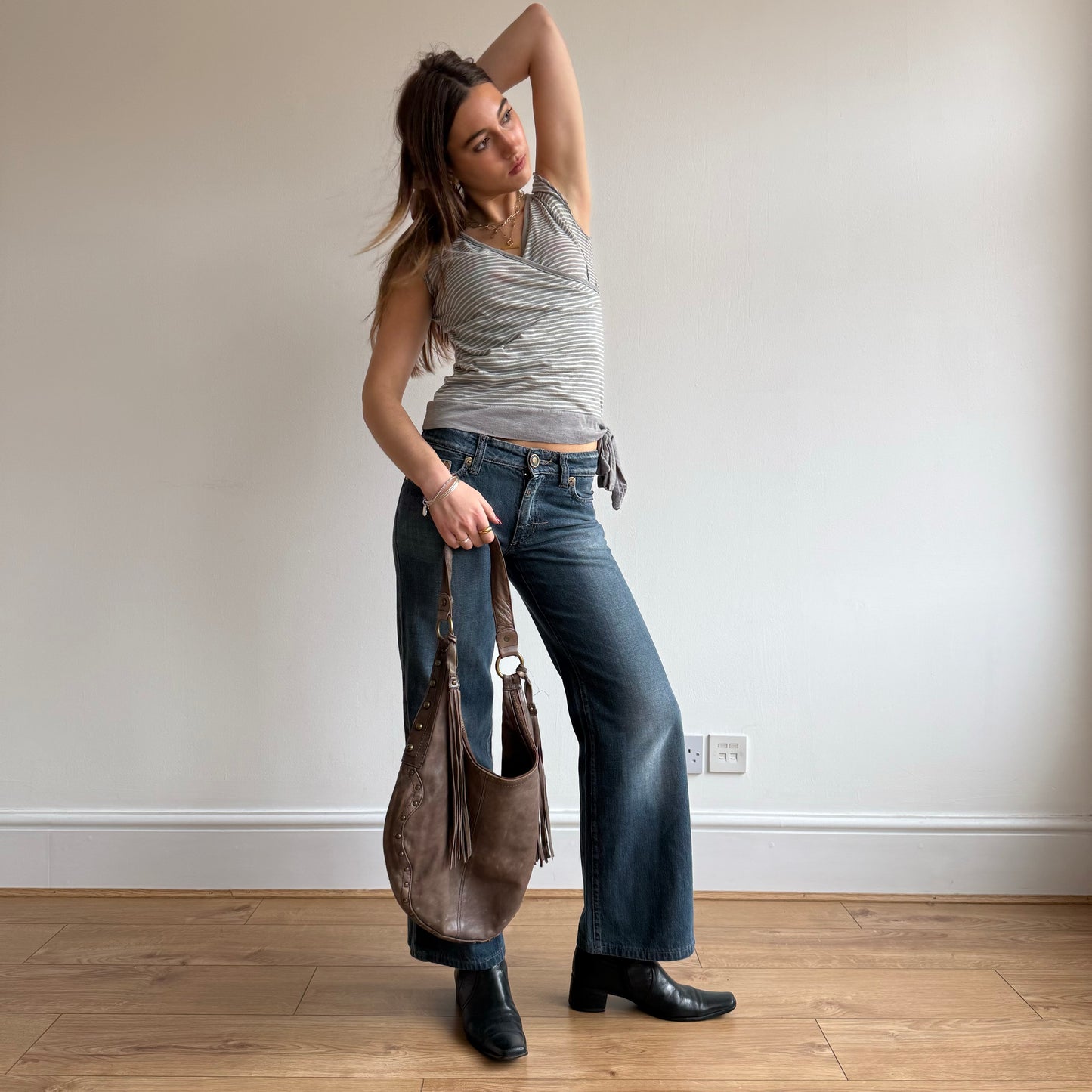 Brown leather tassle bag
