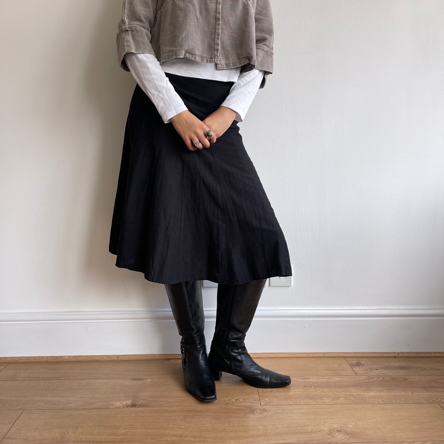 Black linen midi skirt - Size S