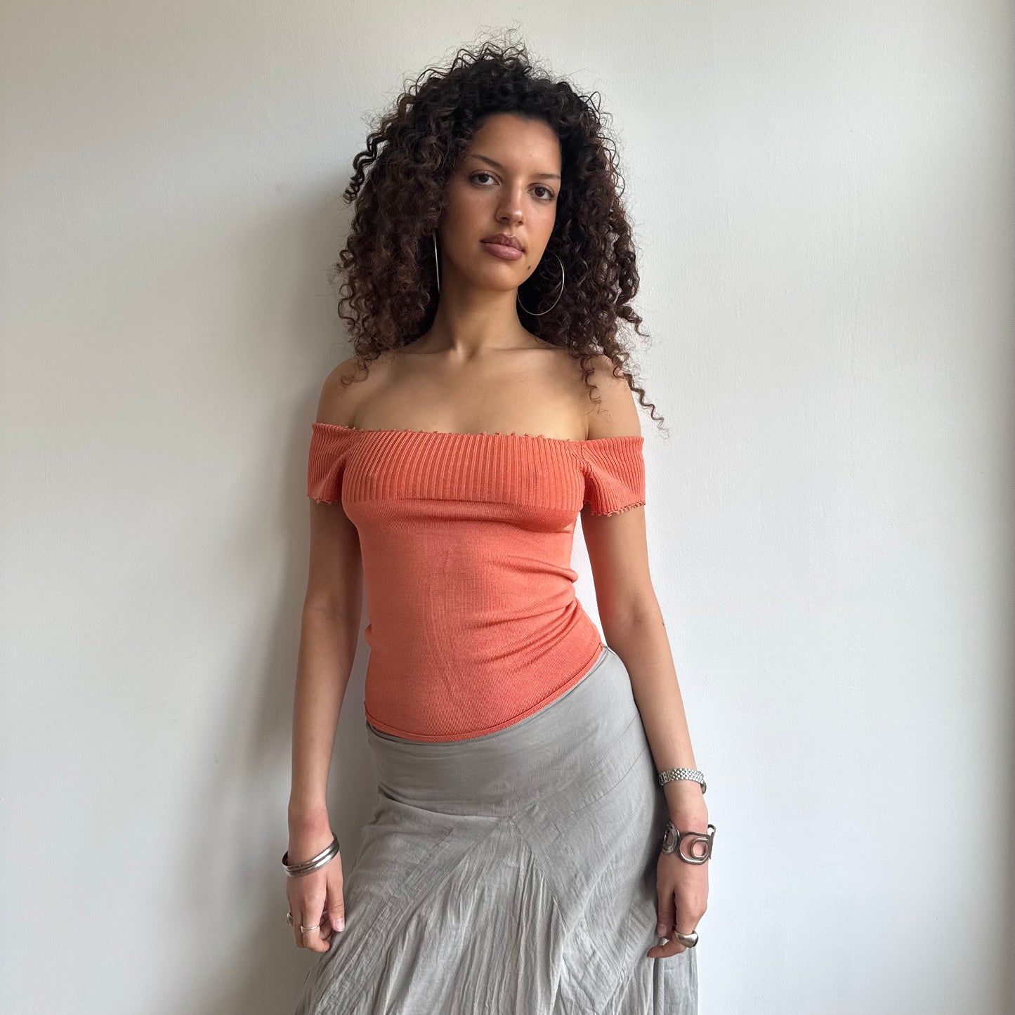 Orange knit bardot top - Size XS