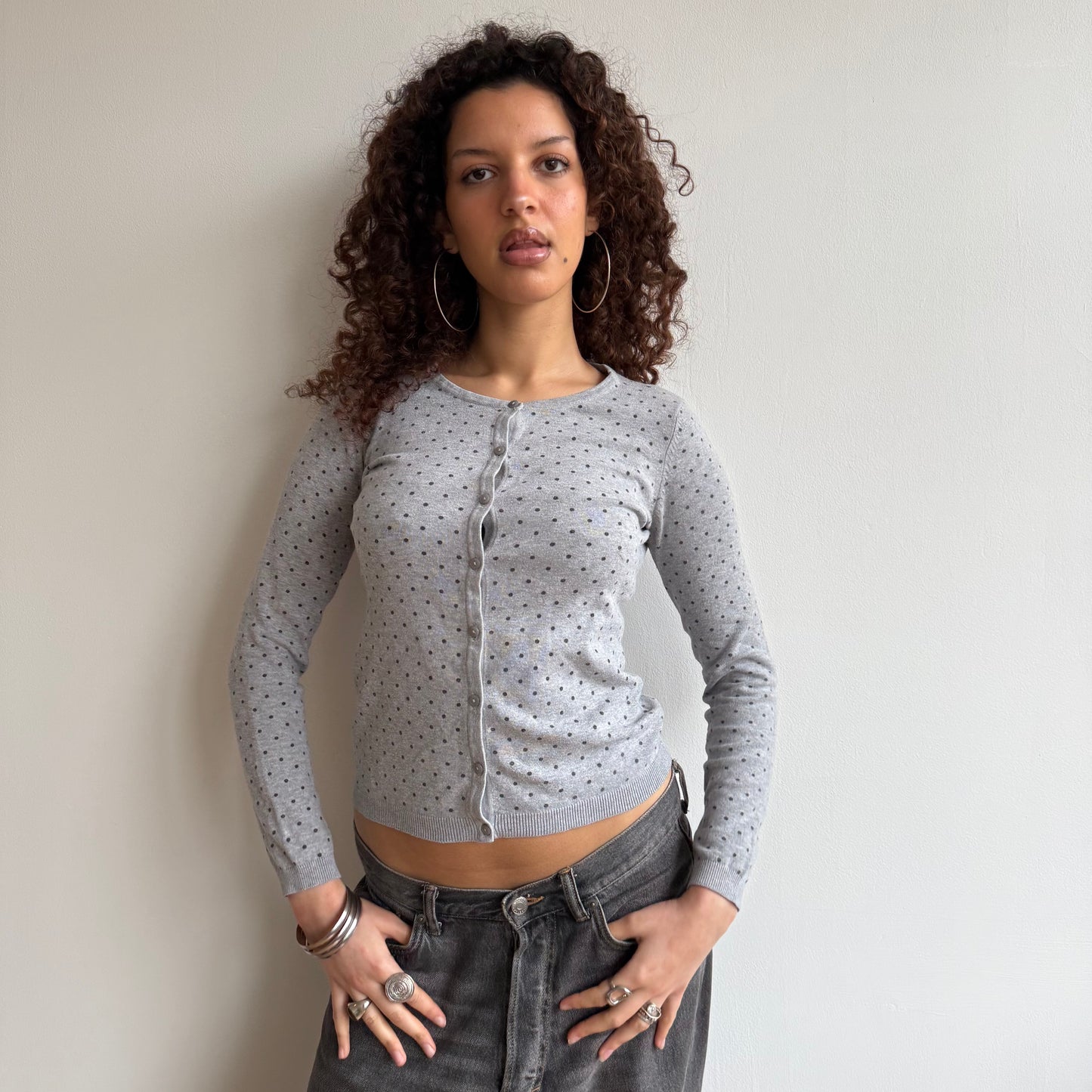 Grey polka dot cardi - Size S
