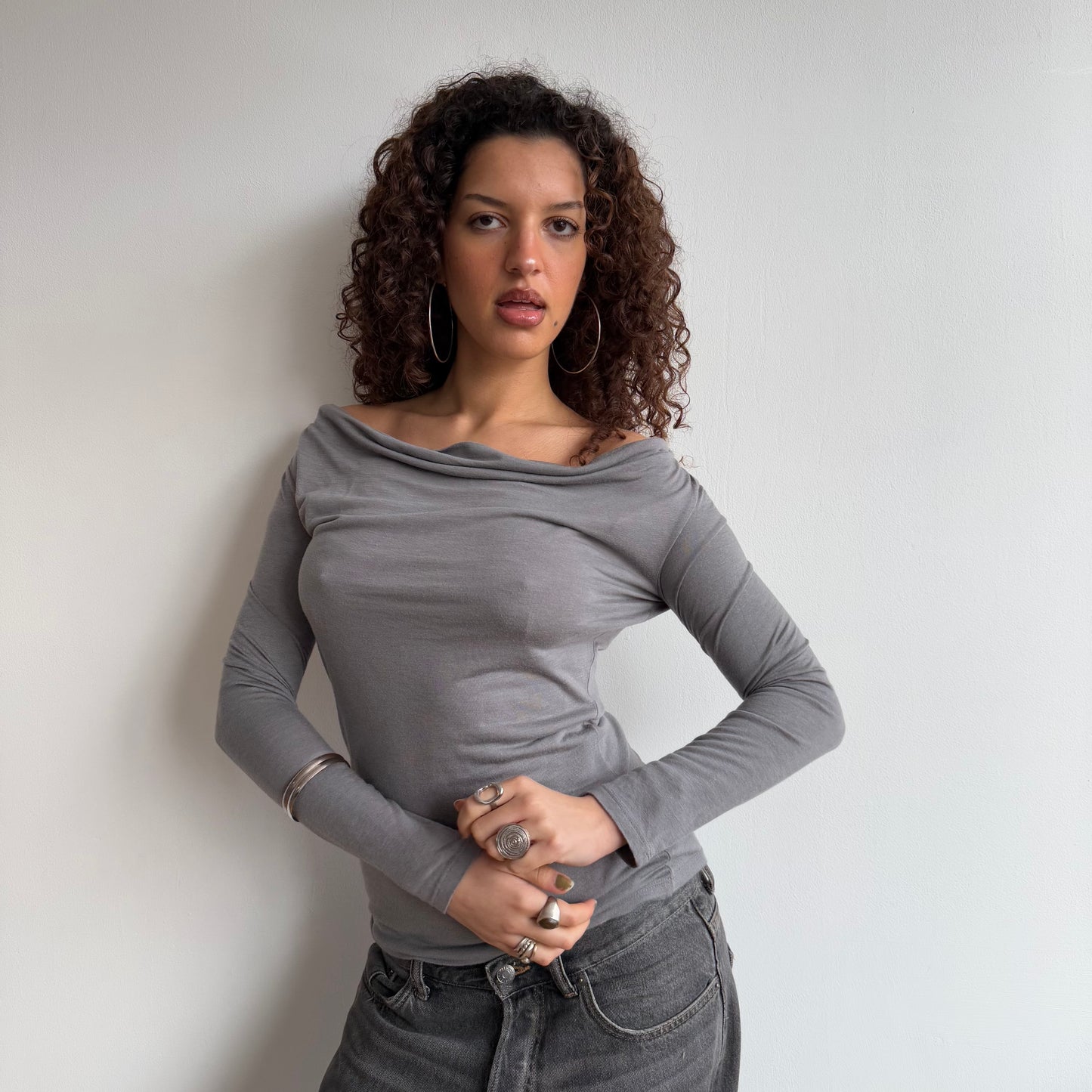 Grey cowl neck long sleeve - Size S