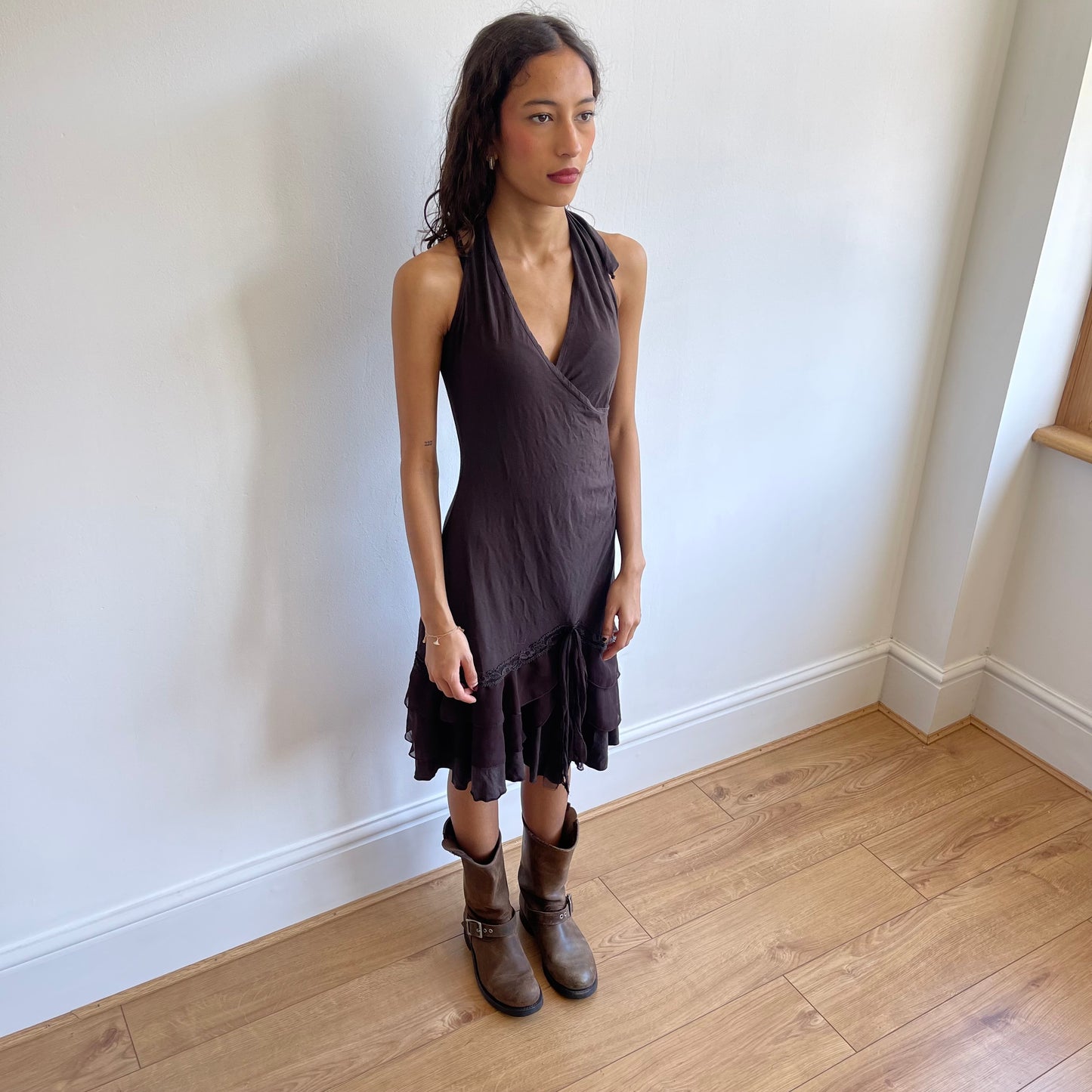 Brown boho halter dress - Size S/M