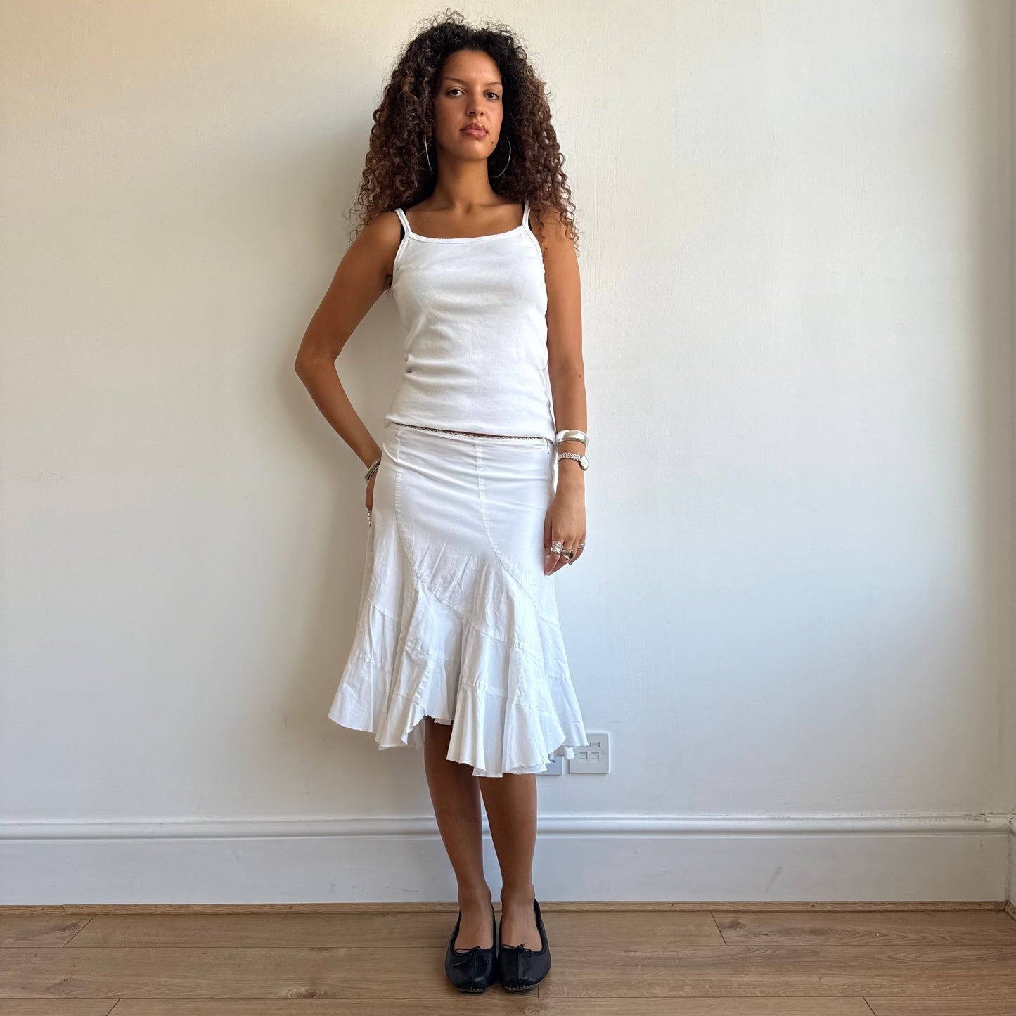 White ruffled midi skirt - Size S