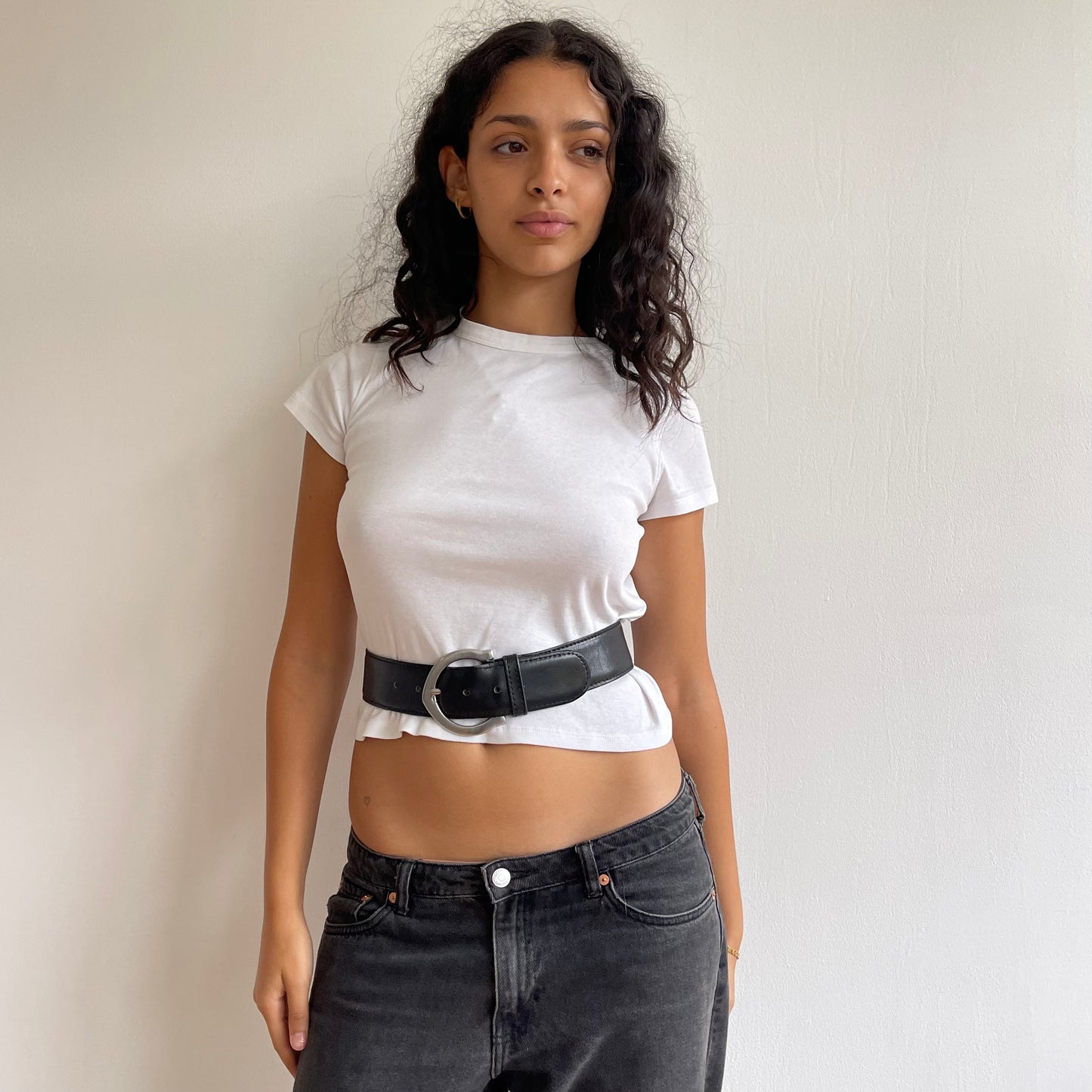 Black leather chunky belt - Size XS