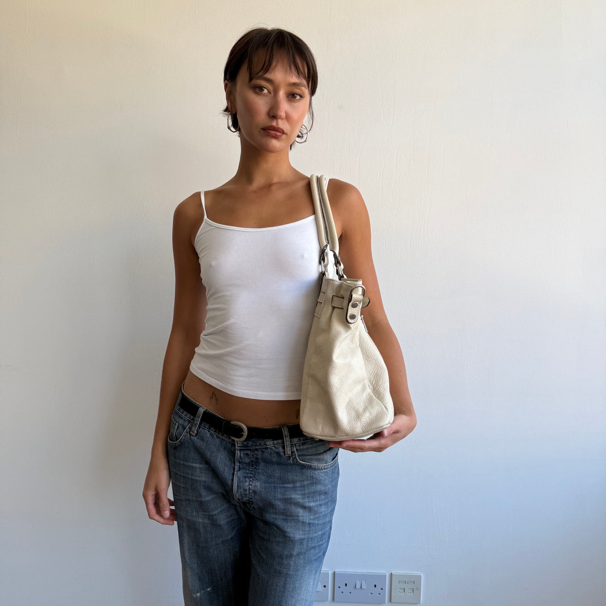Cream leather firkin bag - One Size