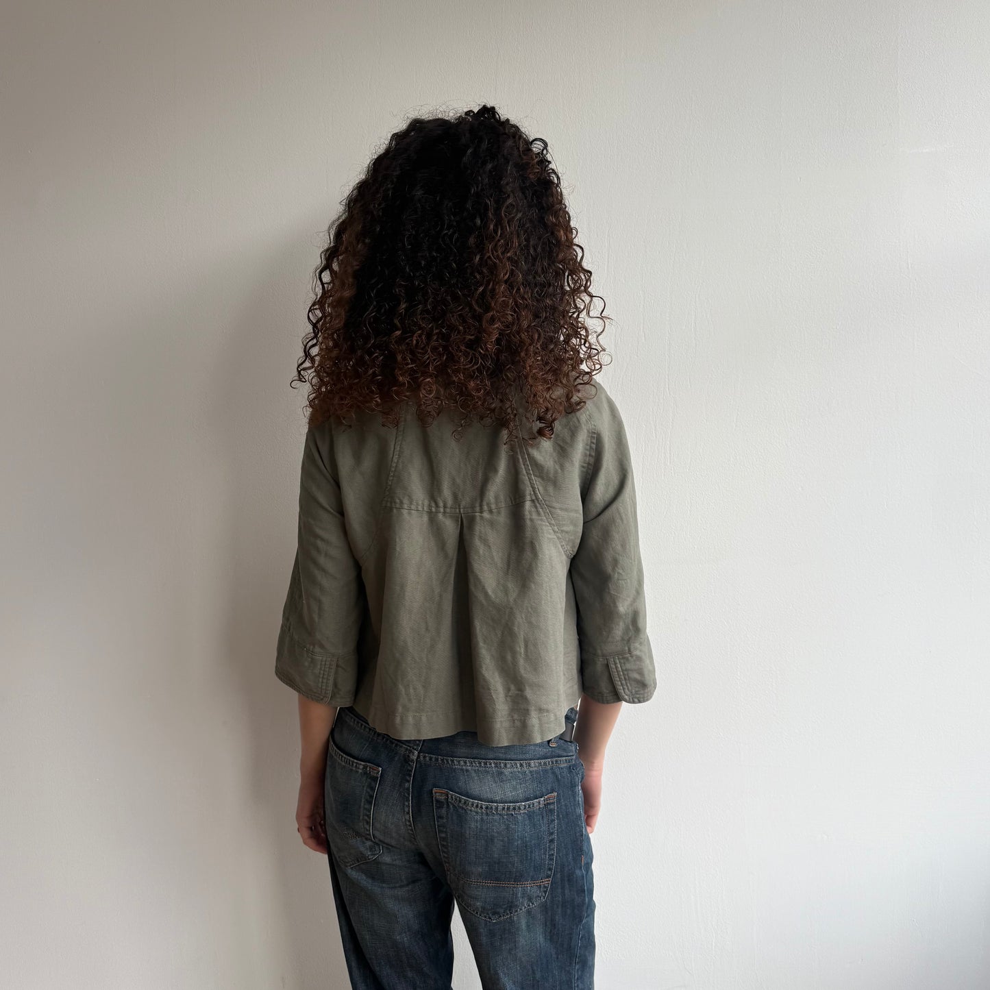 Khaki linen 3/4 sleeve peacoat - Size S/M