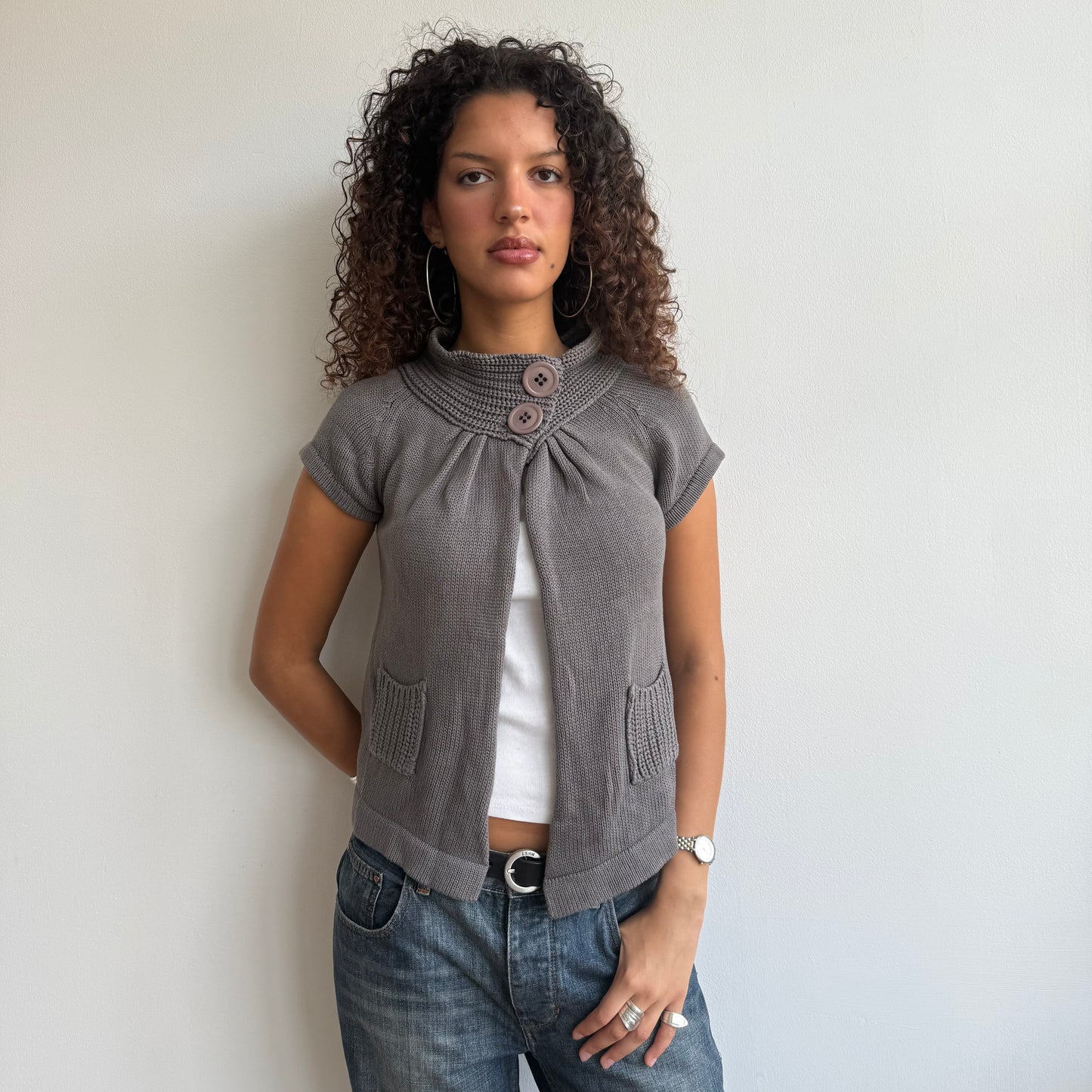 Grey button neck knit - Size S