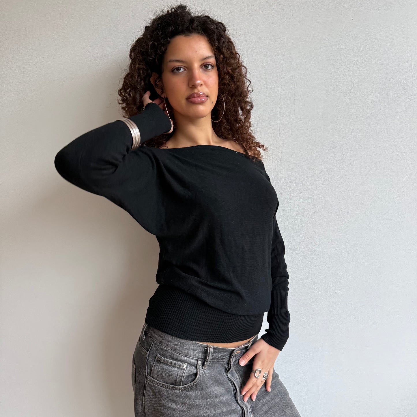 Black slouchy knit jumper - Size S/M