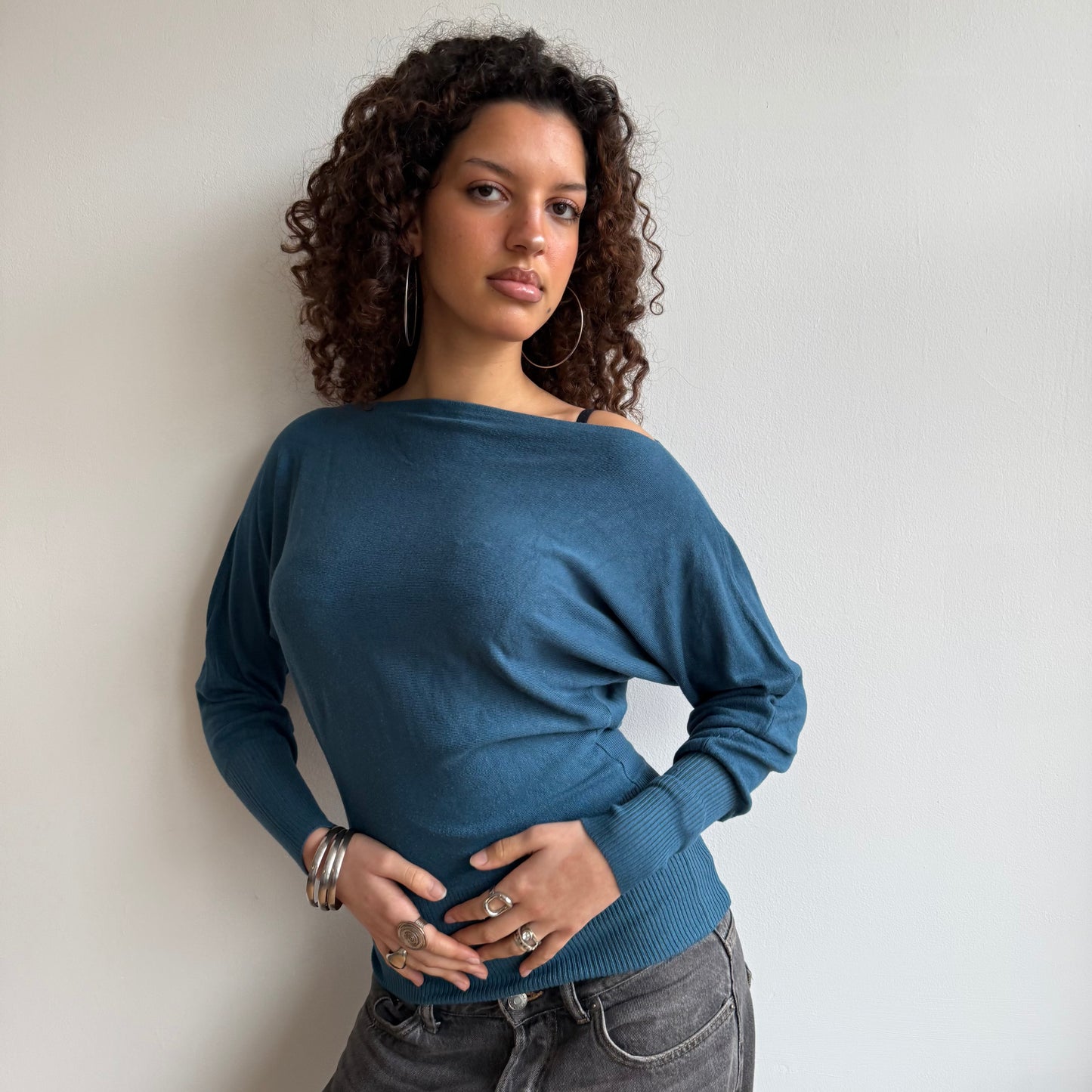 Teal slouchy knit jumper - Size S-M