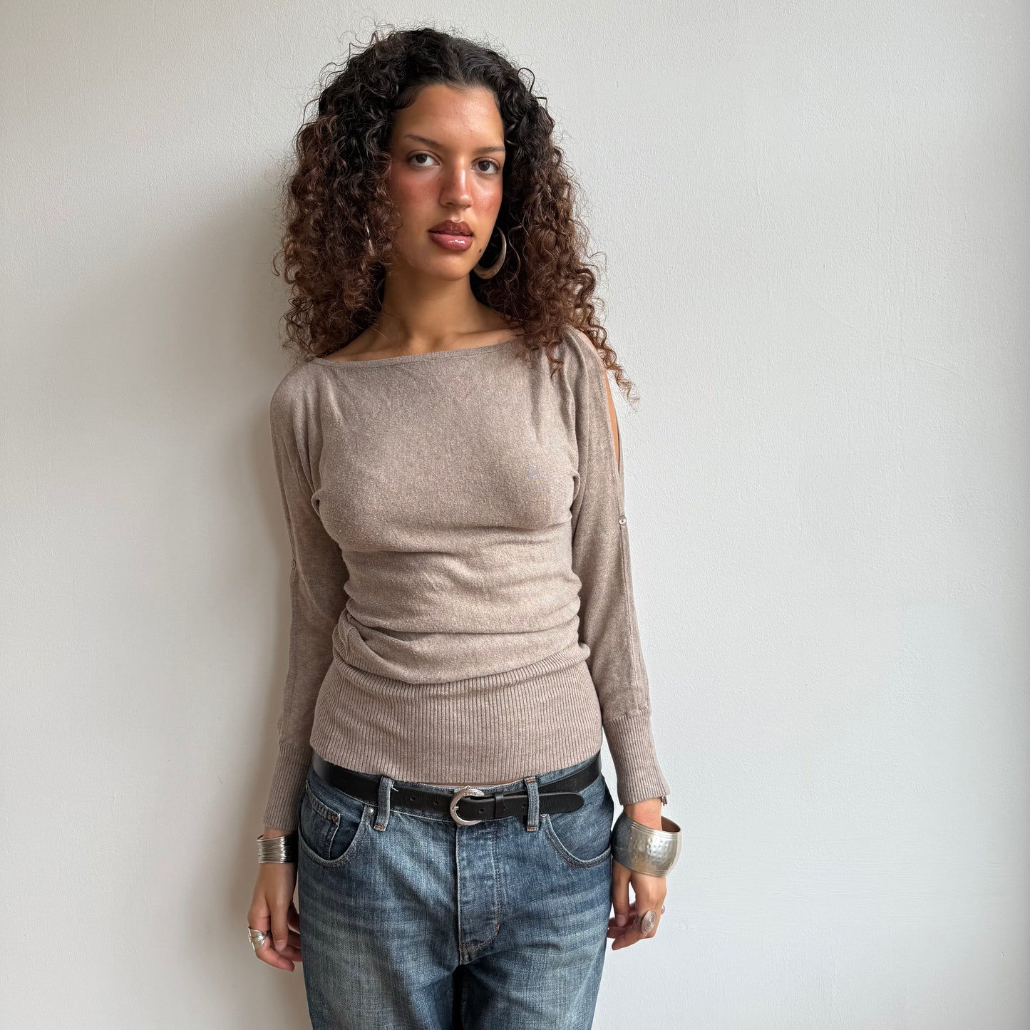 Beige slouchy button arm knit - Size S