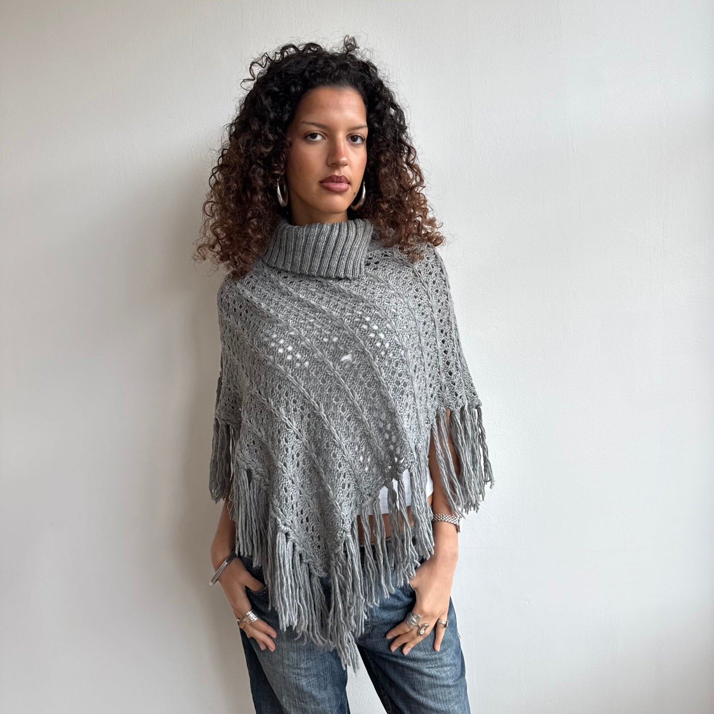 Grey roll neck poncho - Size S