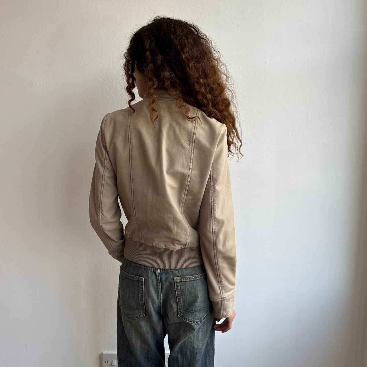 Beige leather military bomber - Size M