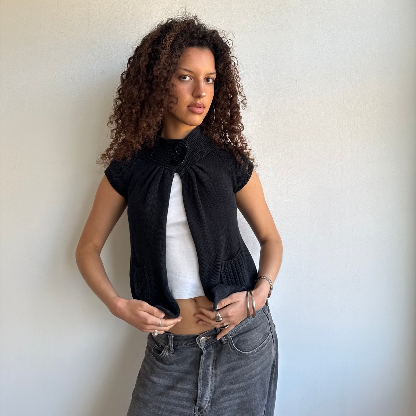 Black button neck knit - Size XS + S