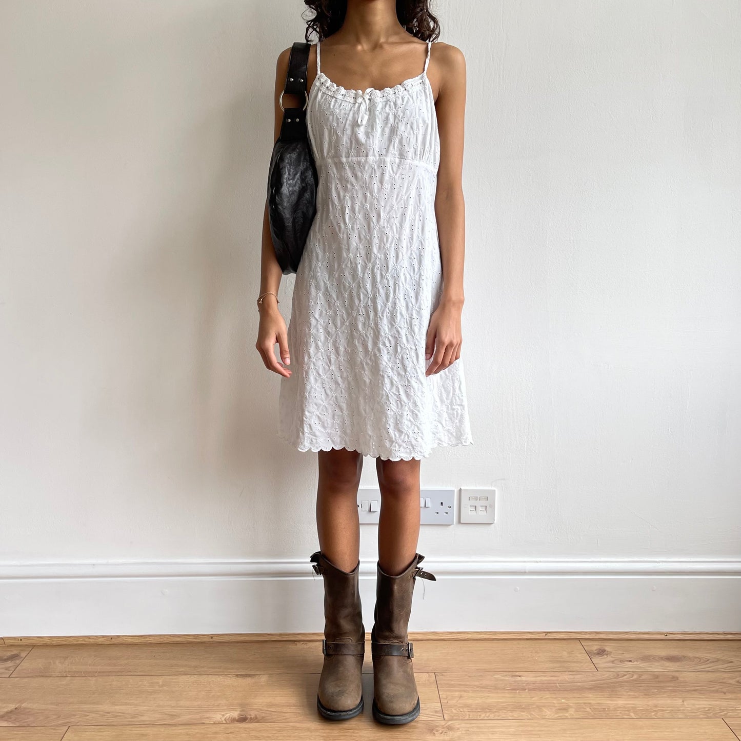 White milkmaid broderie anglaise mini dress - Size M