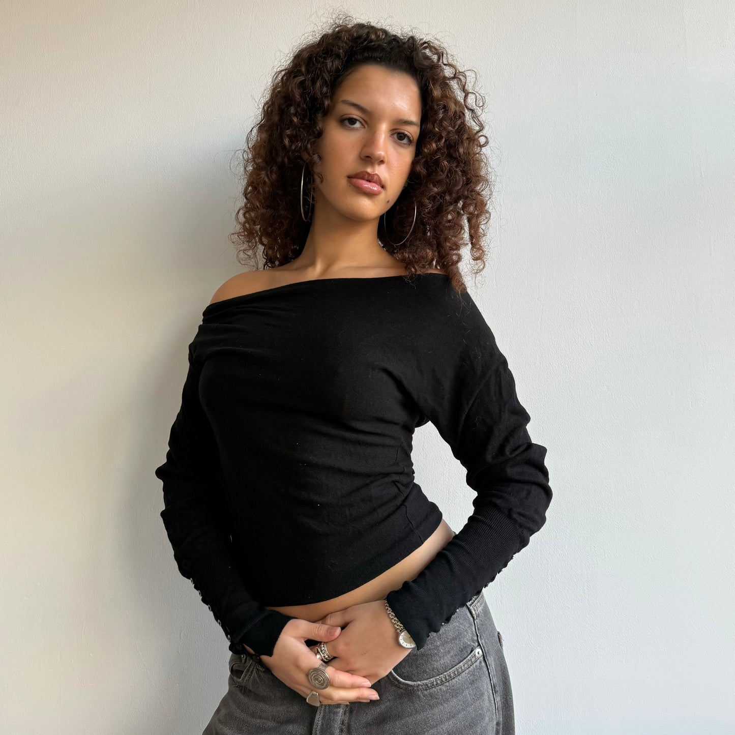 Black slouchy button knit - Size S
