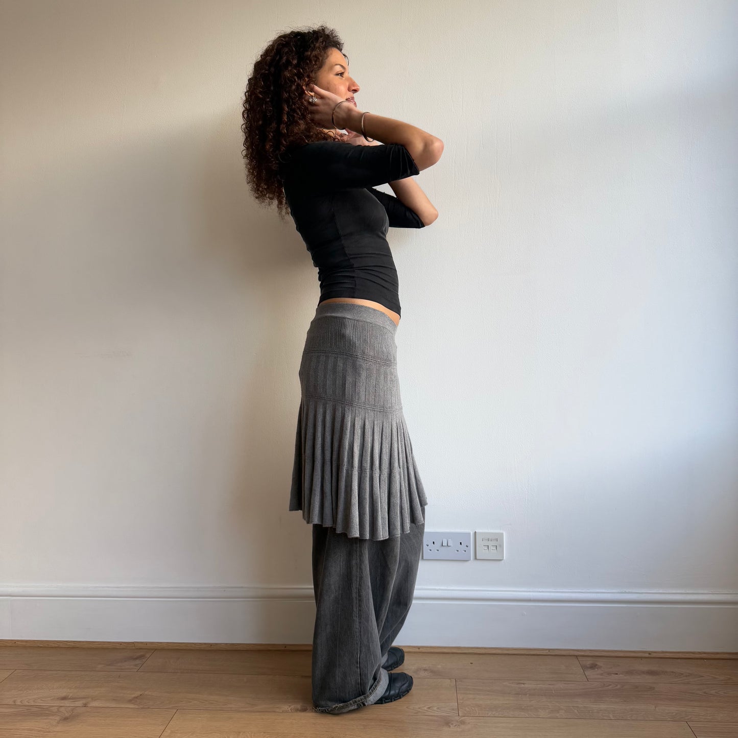 Grey wool midi skirt - Size S