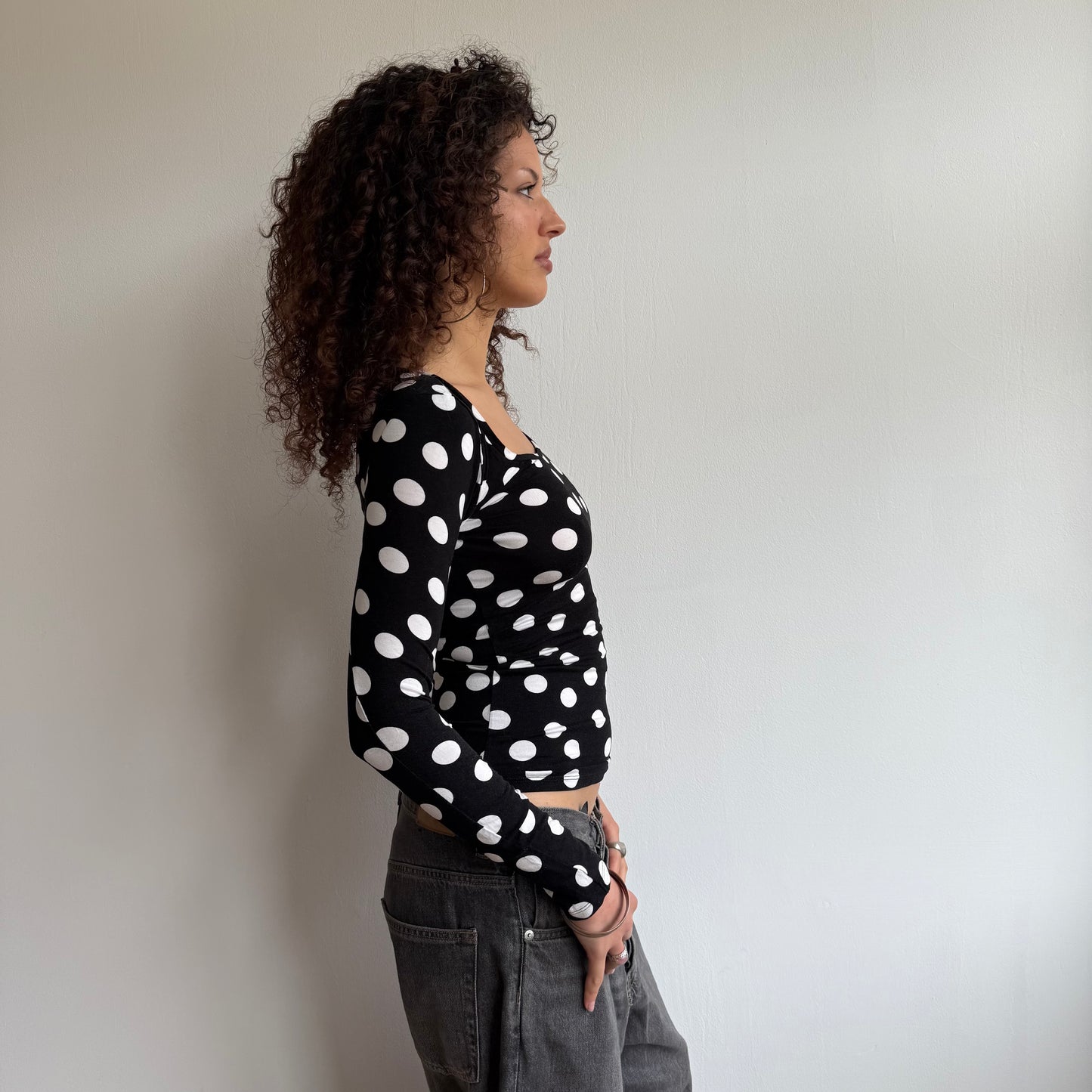 Black and white polka dot top - Size S