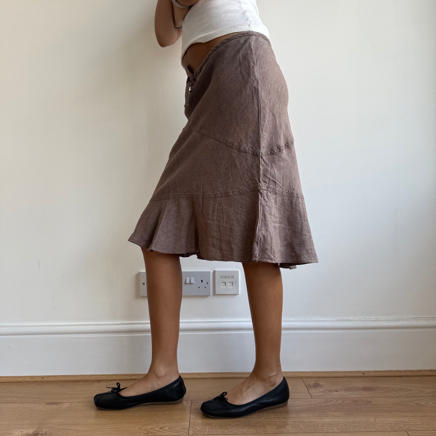 Brown linen midi skirt - Size S