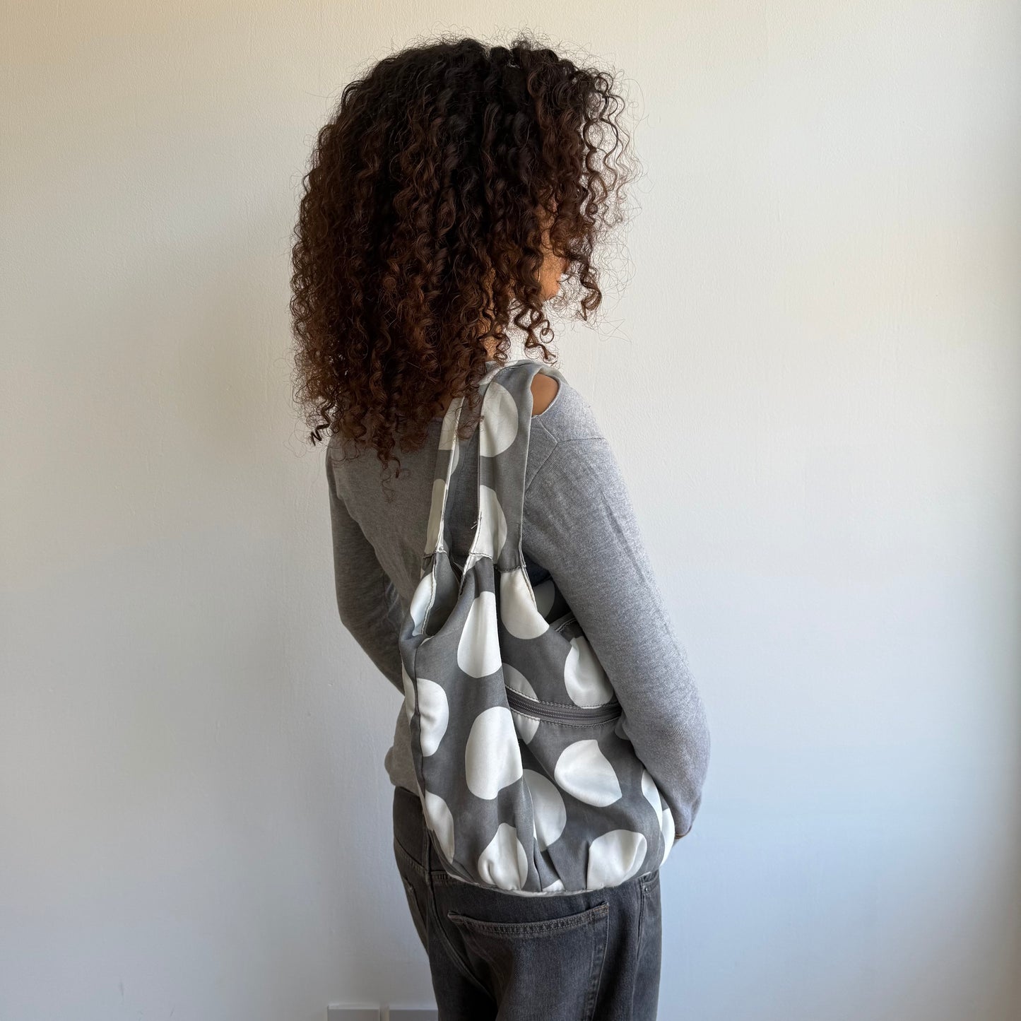Grey polka dot bag
