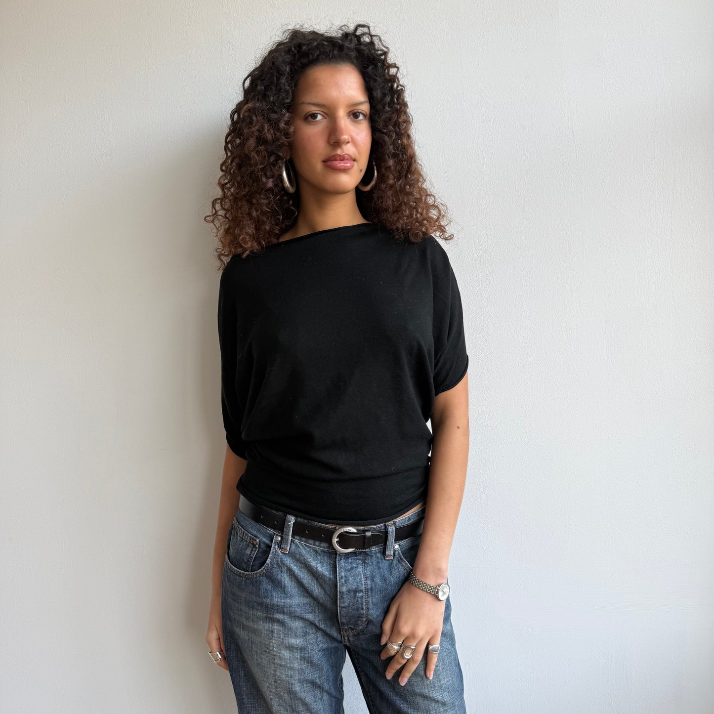 Black short sleeve slouchy knit - Size S