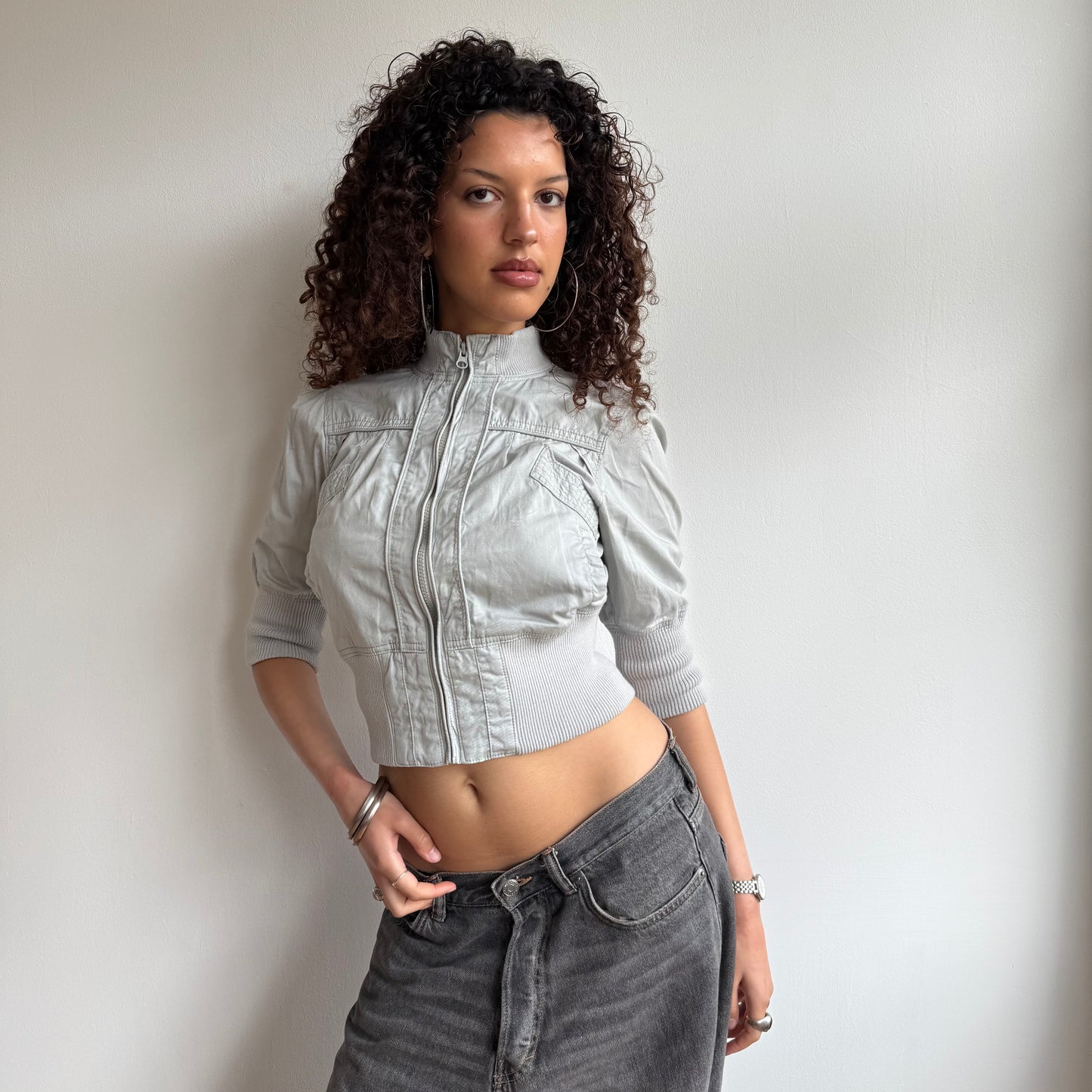 Grey 3/4 sleeve cargo jacket - Size S