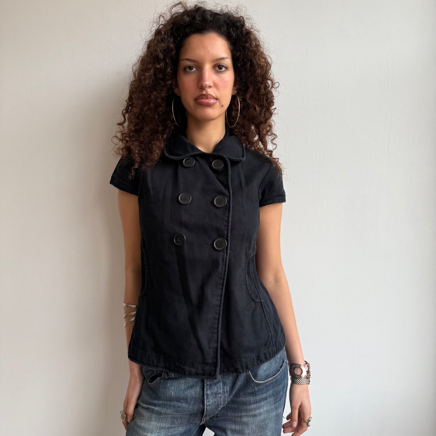 Black short sleeve peacoat - Size M/L