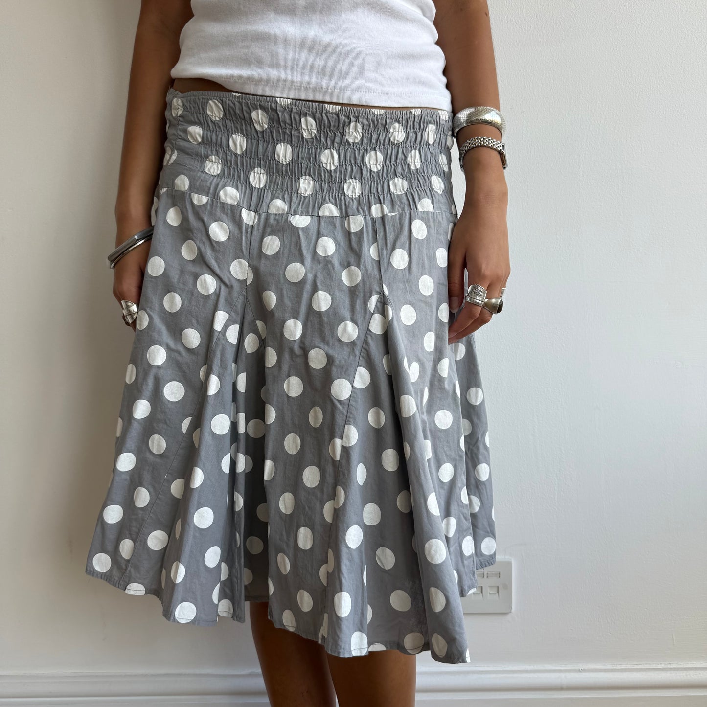 Smoke grey polka dot midi skirt - Size S